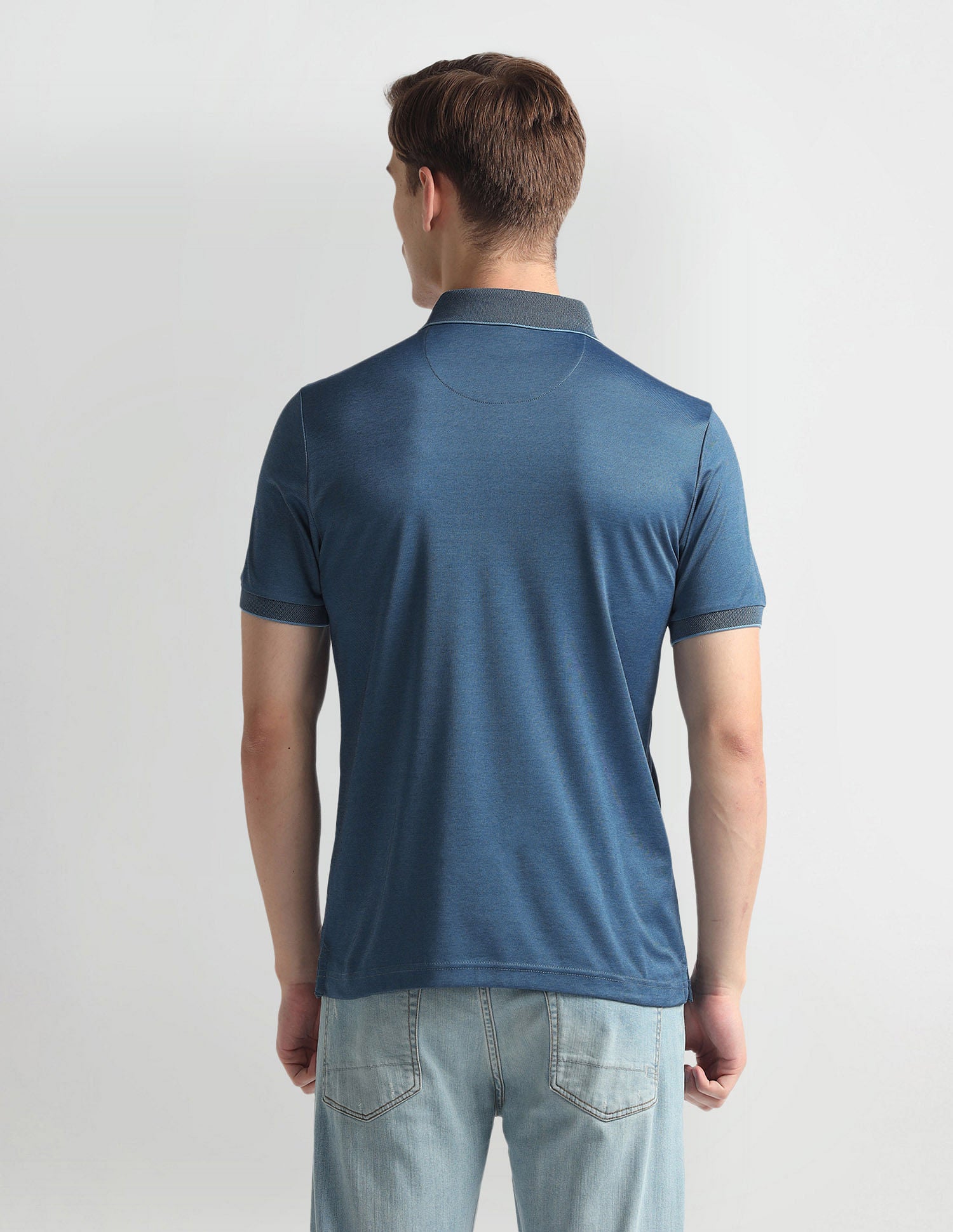 Ribbed Collar Solid Polo Shirt Blue - U.S. Polo Assn. India | Large