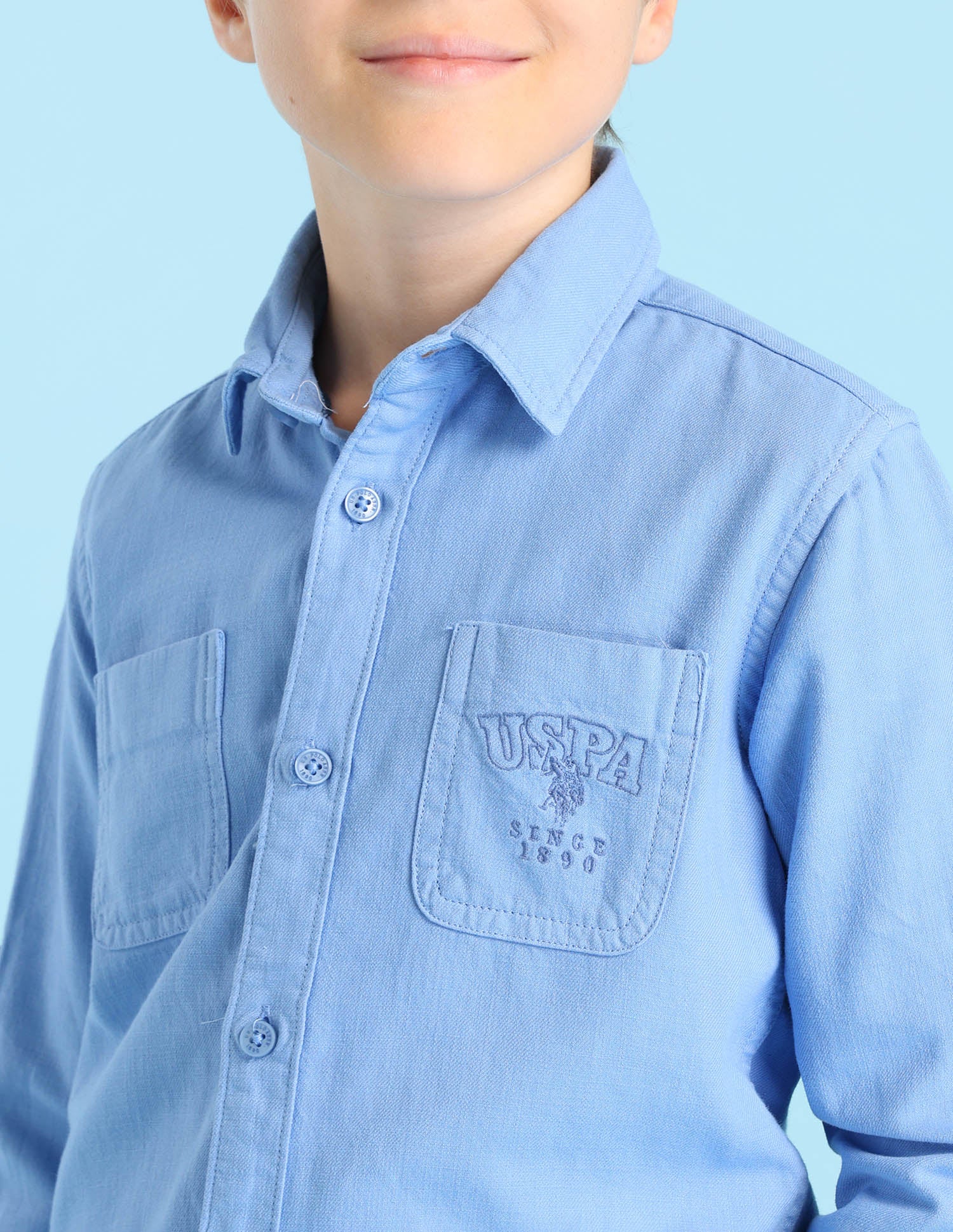 Boys Regular Fit Twill Shirt Blue - U.S. POLO ASSN. | Large