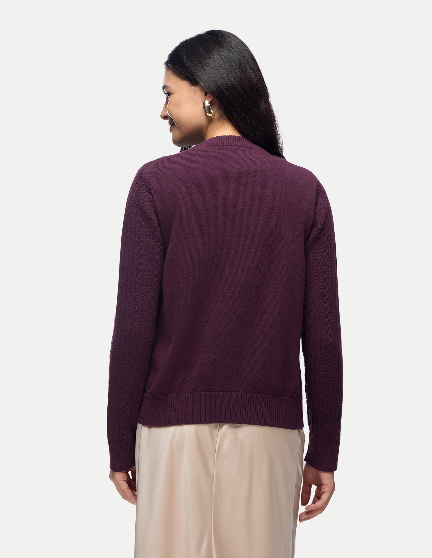 Cable Patterned Knit Sweater With Top Wine - U.S. Polo Assn. India | Large