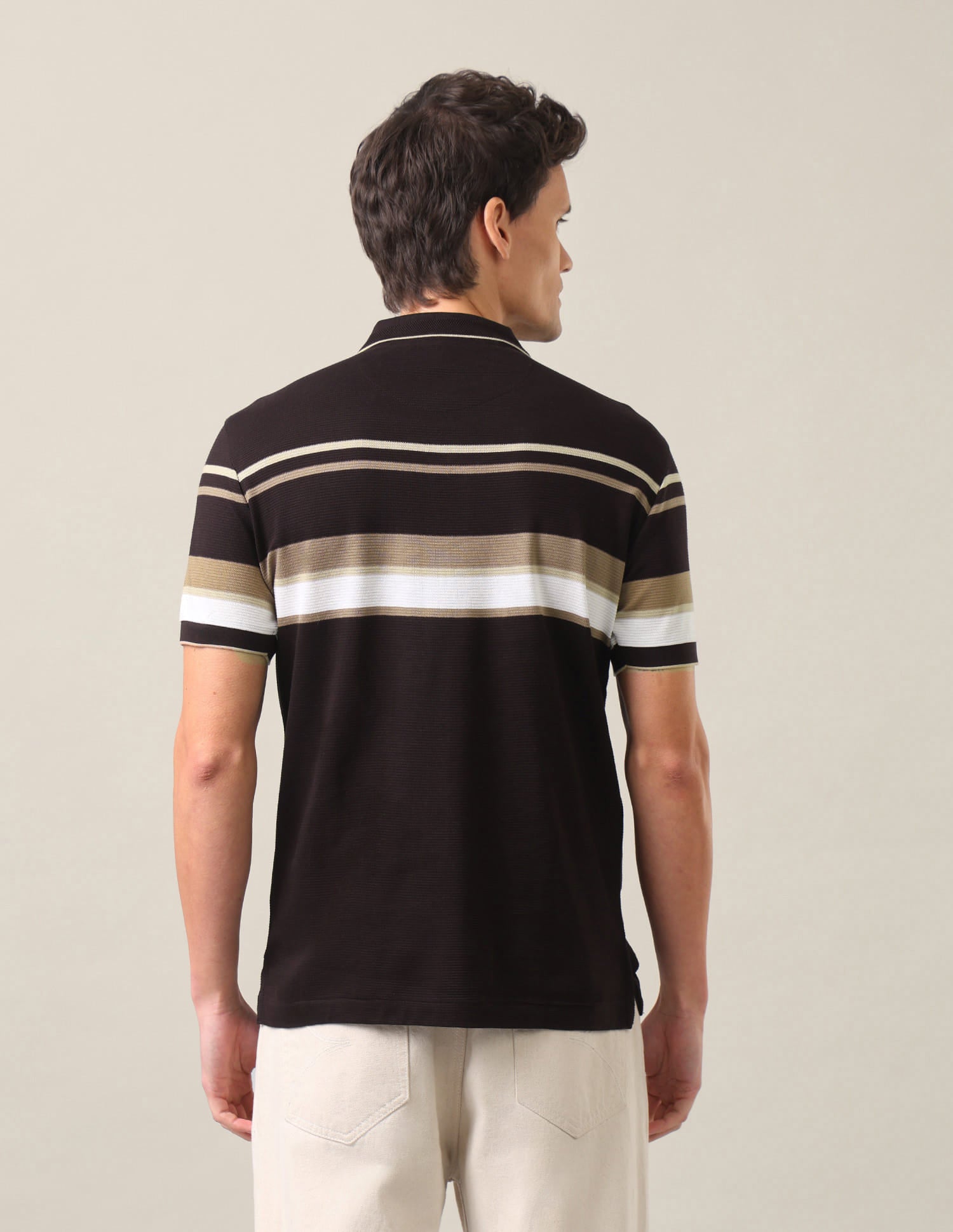 Horizontal Striped Jacquard Slim Fit Polo Shirt Dark Brown - U.S. Polo Assn. India | Large