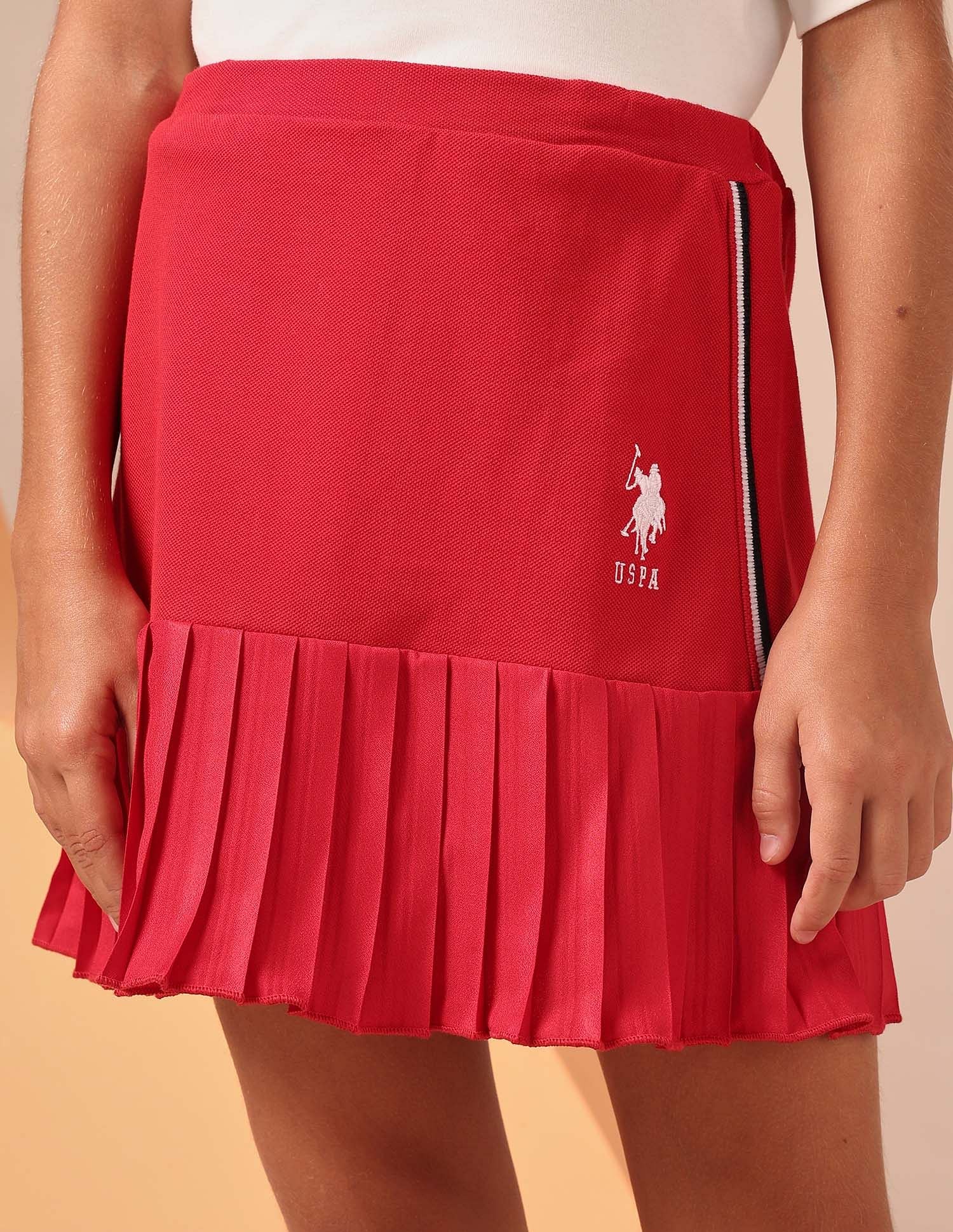 Girls High-Waist Pleasted A-Line Skirt Red - U.S. POLO ASSN. | Large