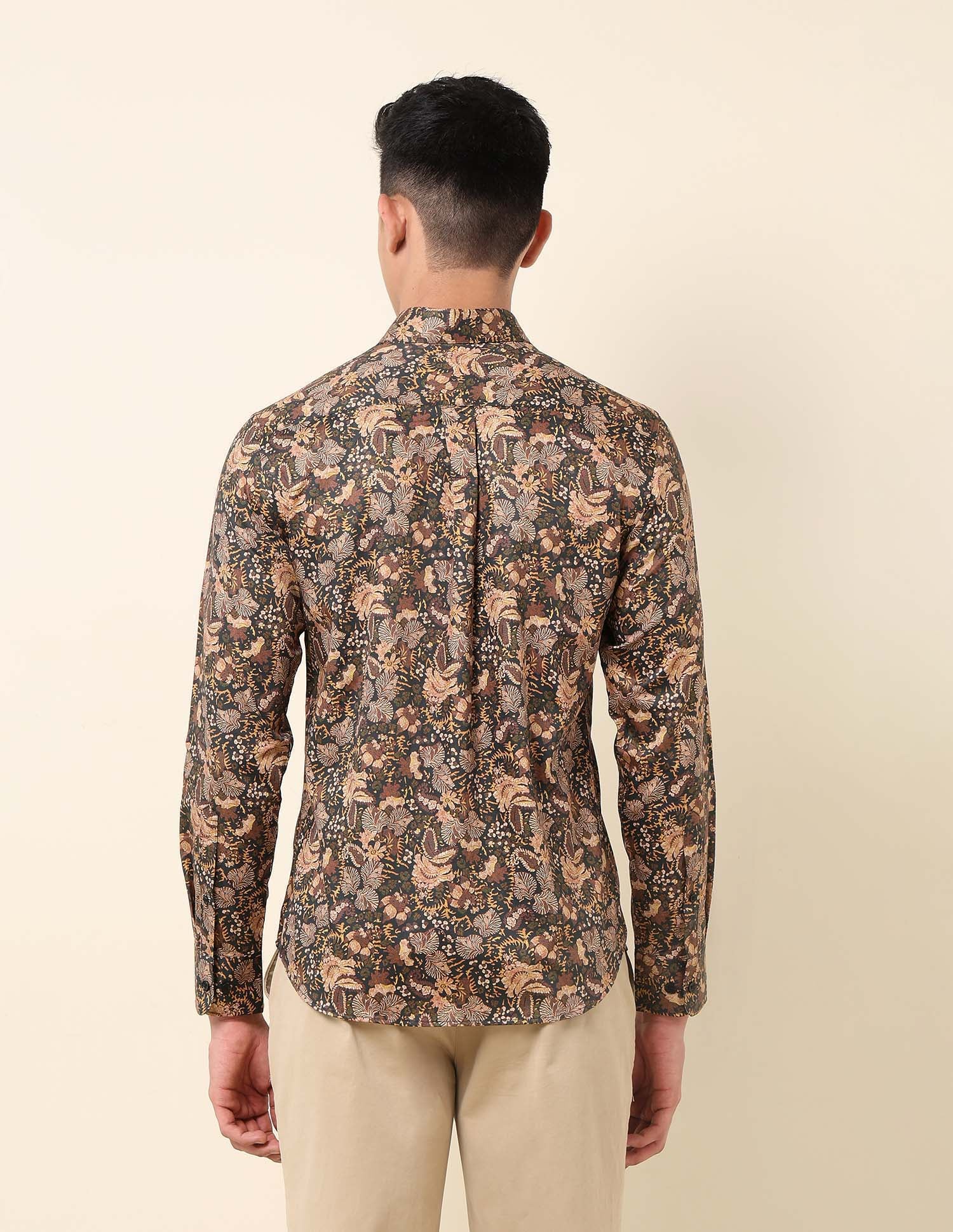 Floral Printed Satin Pure Cotton Shirt Brown - U.S. Polo Assn. India | Large