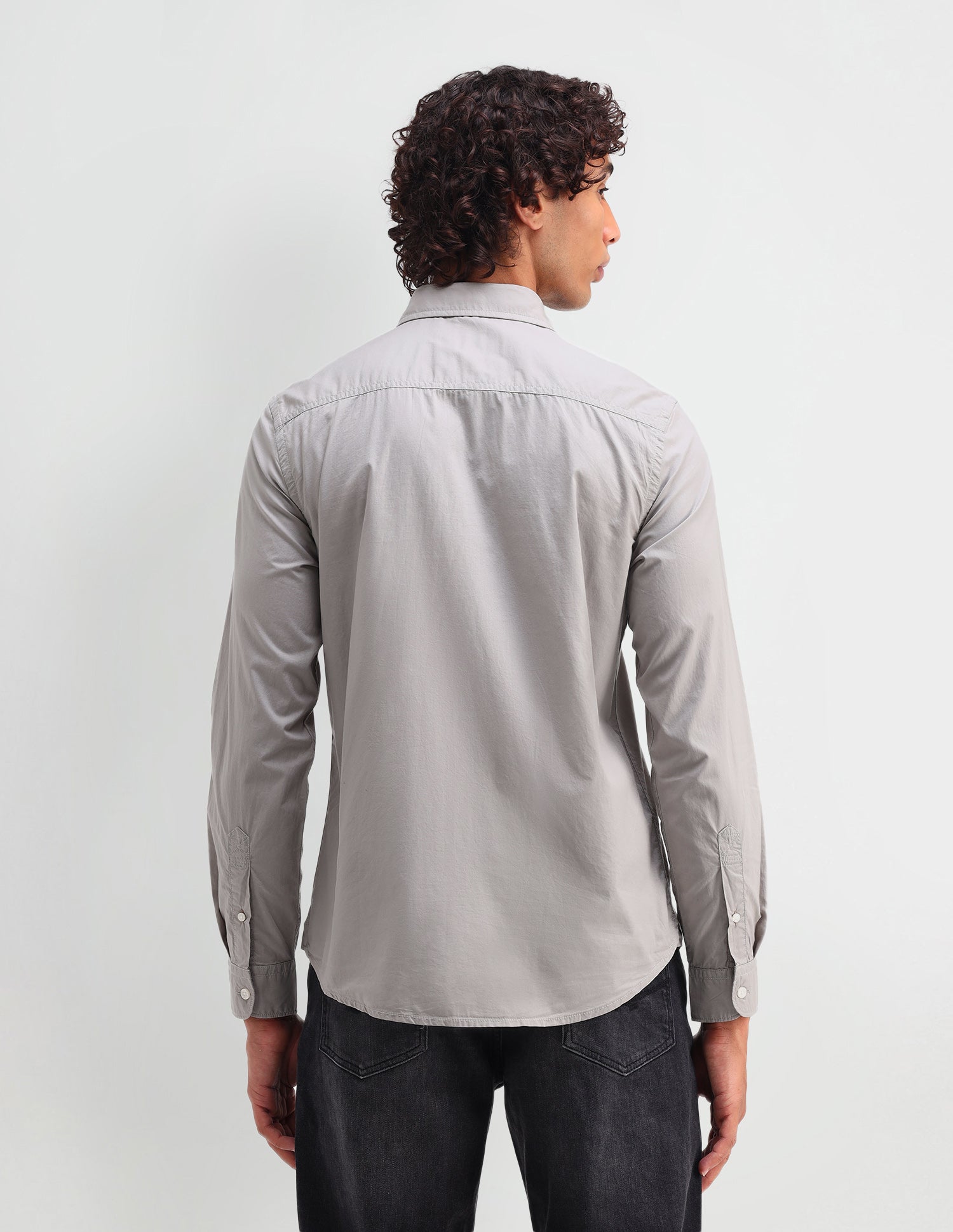 Solid Pattern Twill Shirt Light Grey - U.S. Polo Assn. India | Large