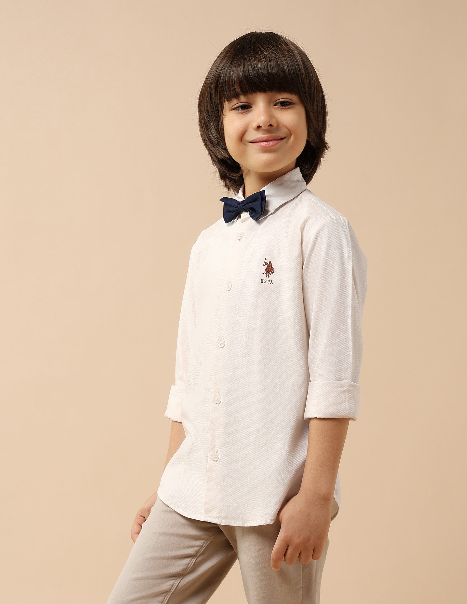 Boys Textured Dobby Shirt Ivory - U.S. POLO ASSN. | Large