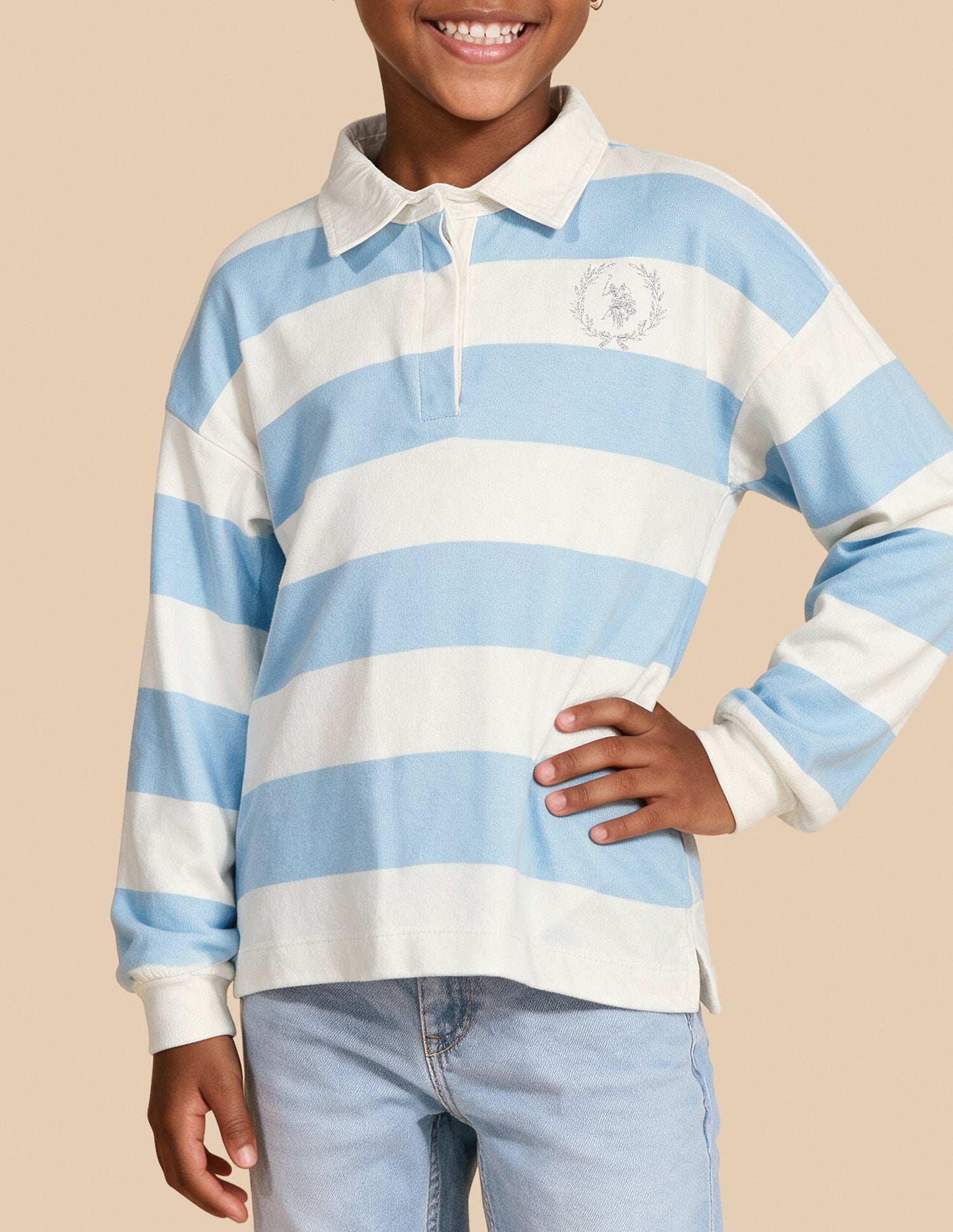 Horizontal Striped Relaxed Fit Polo Shirt Light Blue - U.S. Polo Assn. India | Large