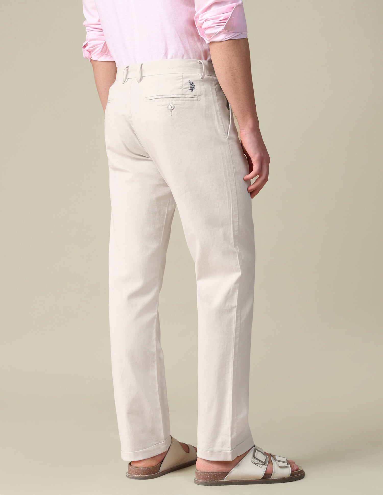 Riley Straight Fit Mid Rise Trousers Beige - U.S. Polo Assn. India | Large