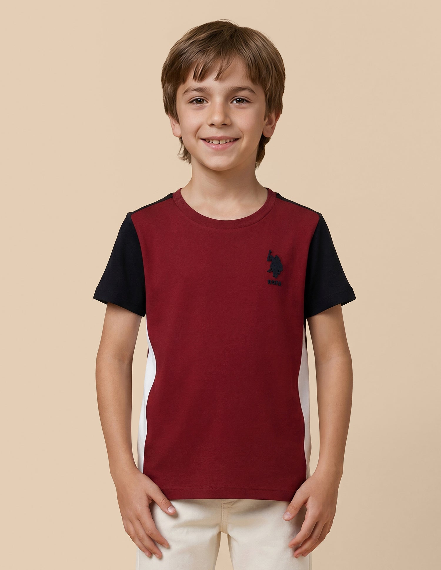 Colour Blocked Regular Fit T-Shirt Maroon - U.S. Polo Assn. India | Large