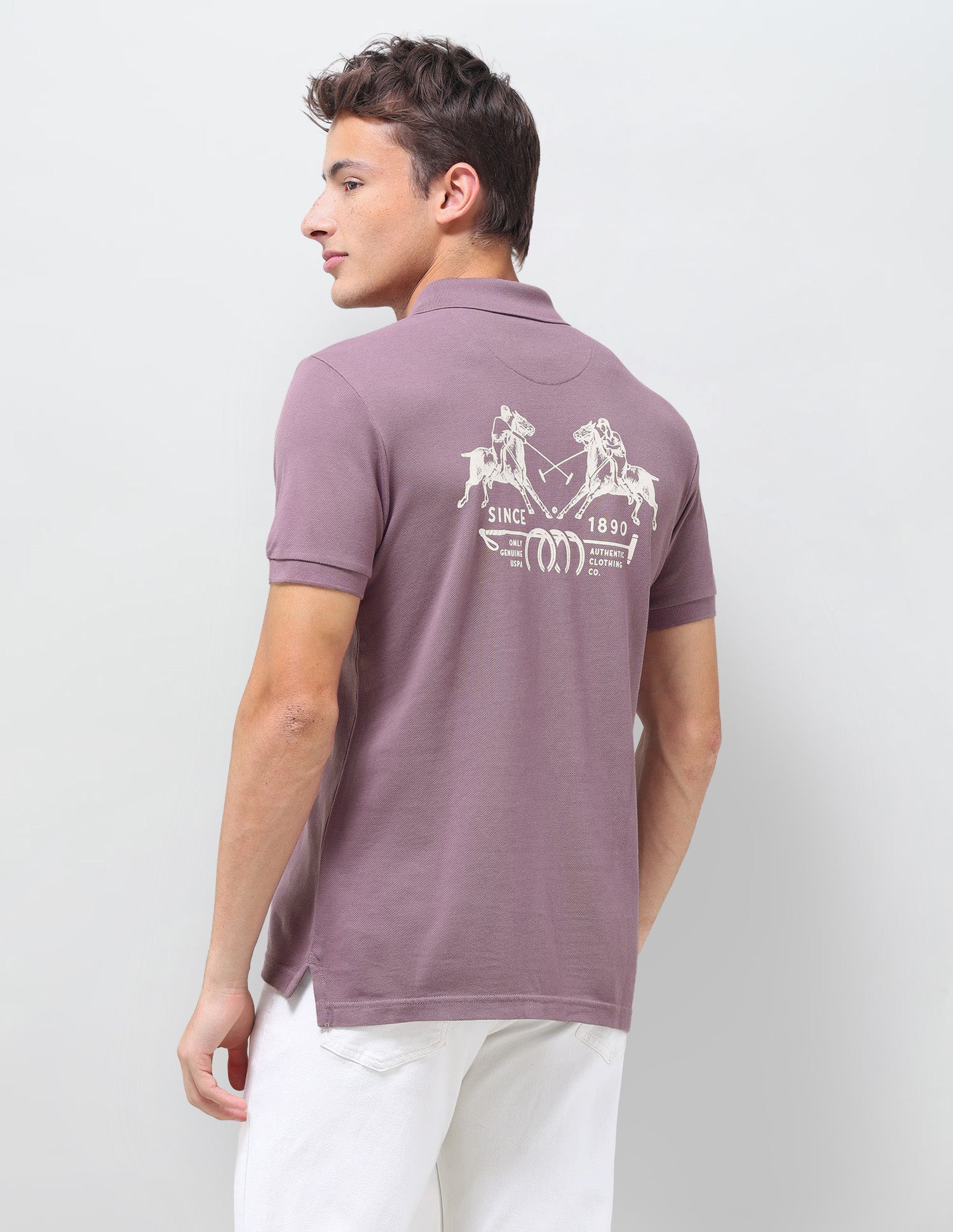 Graphic Brand Printed Slim Fit Polo Shirt Dark Pink - U.S. Polo Assn. India | Large
