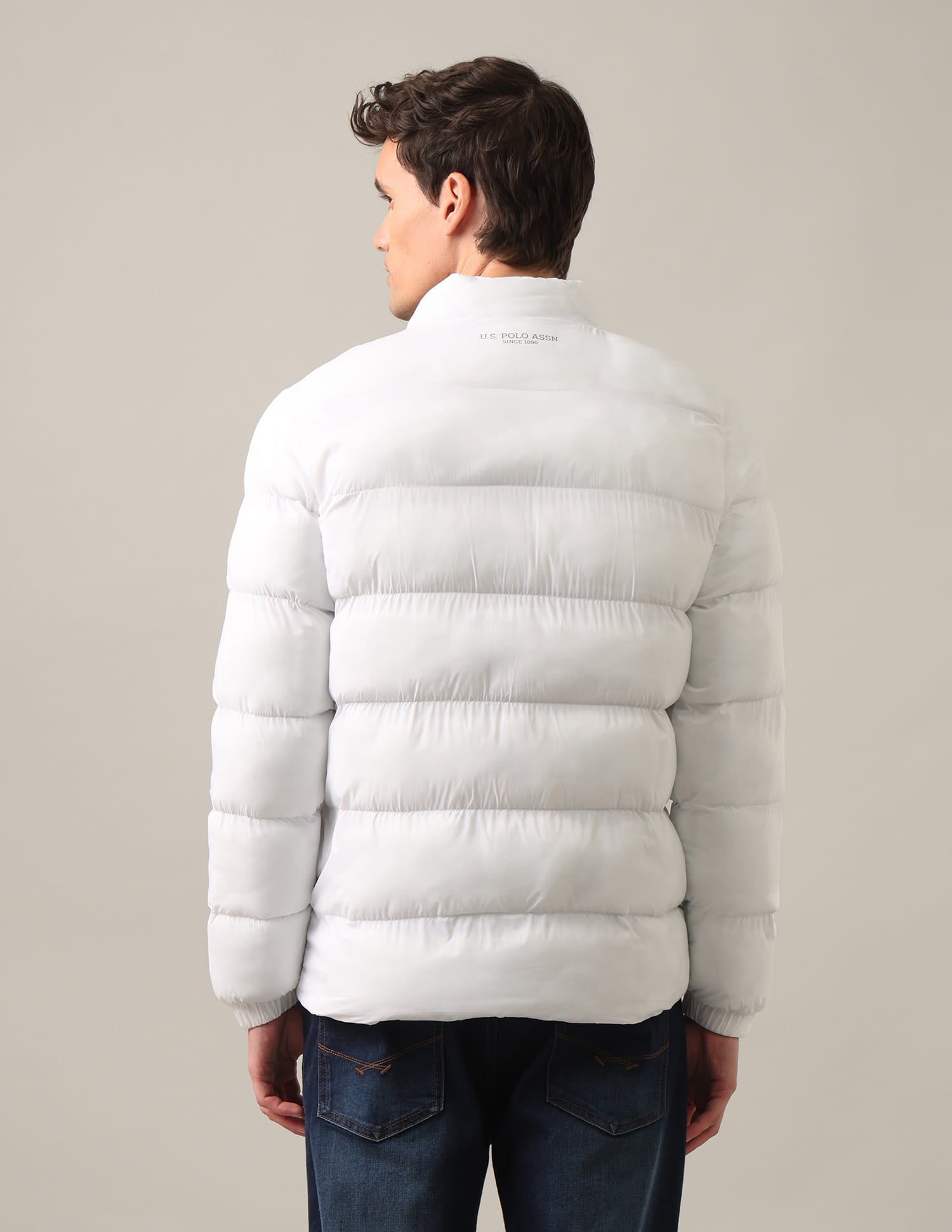 High Neck Colour Block Puffer Jacket White - U.S. Polo Assn. India | Large