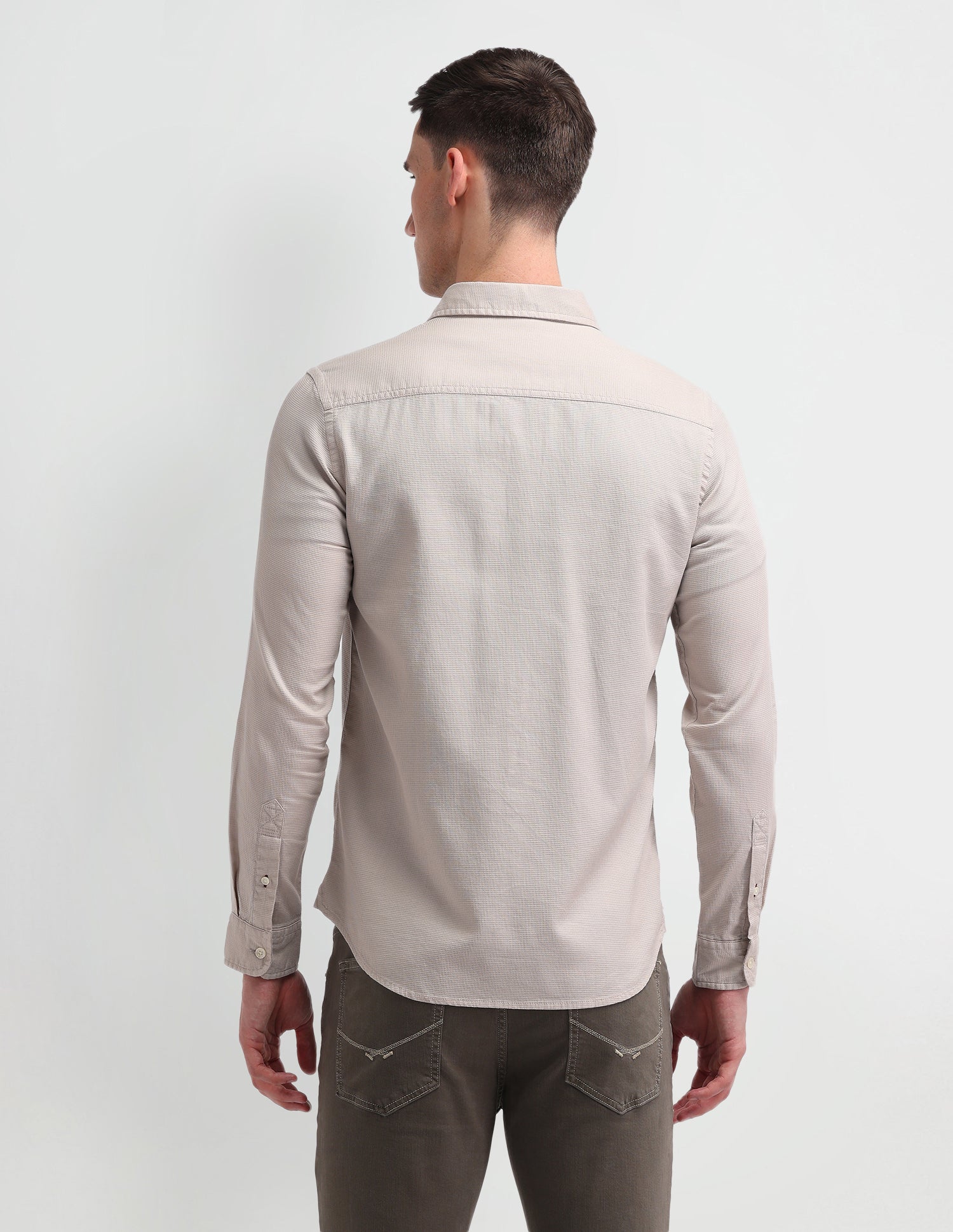 Dobby Slim Fit Shirt Beige - U.S. Polo Assn. India | Large