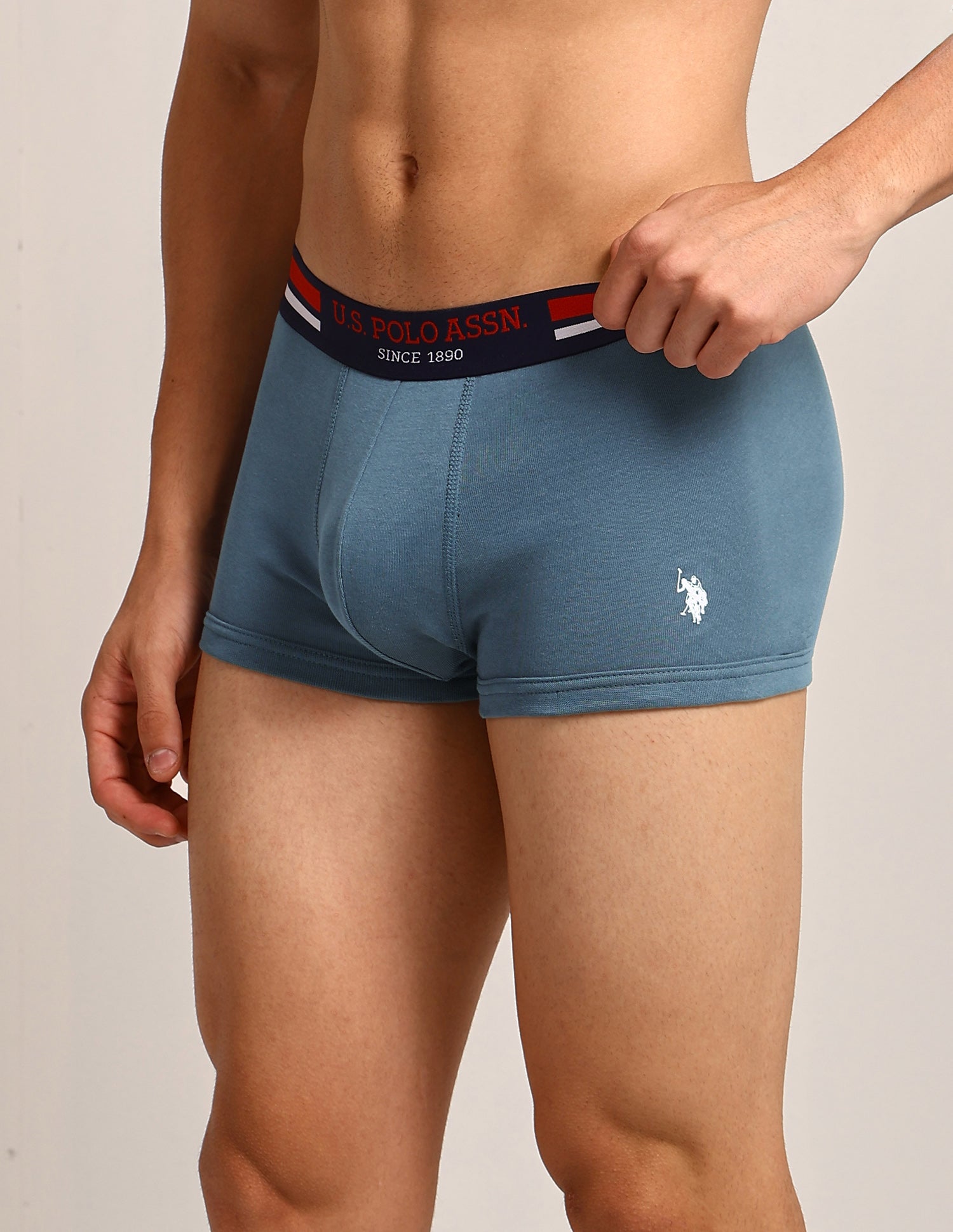 Elastic Waistband Ribbed I641 Trunks - Pack Of 2 Teal Grey- Teal Grey - U.S. Polo Assn. India | Large