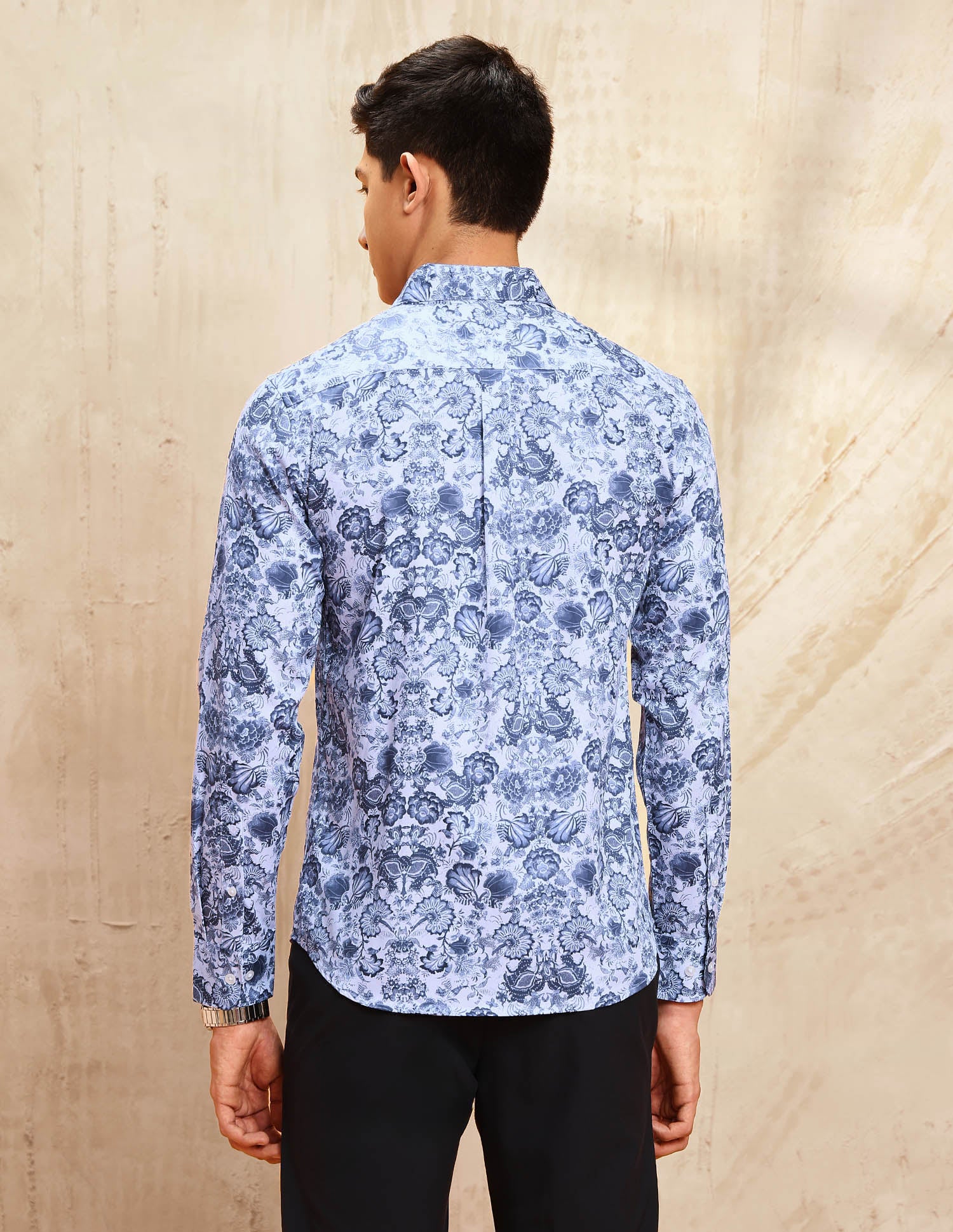 Floral Printed Satin Shirt Blue - U.S. POLO ASSN. | Large