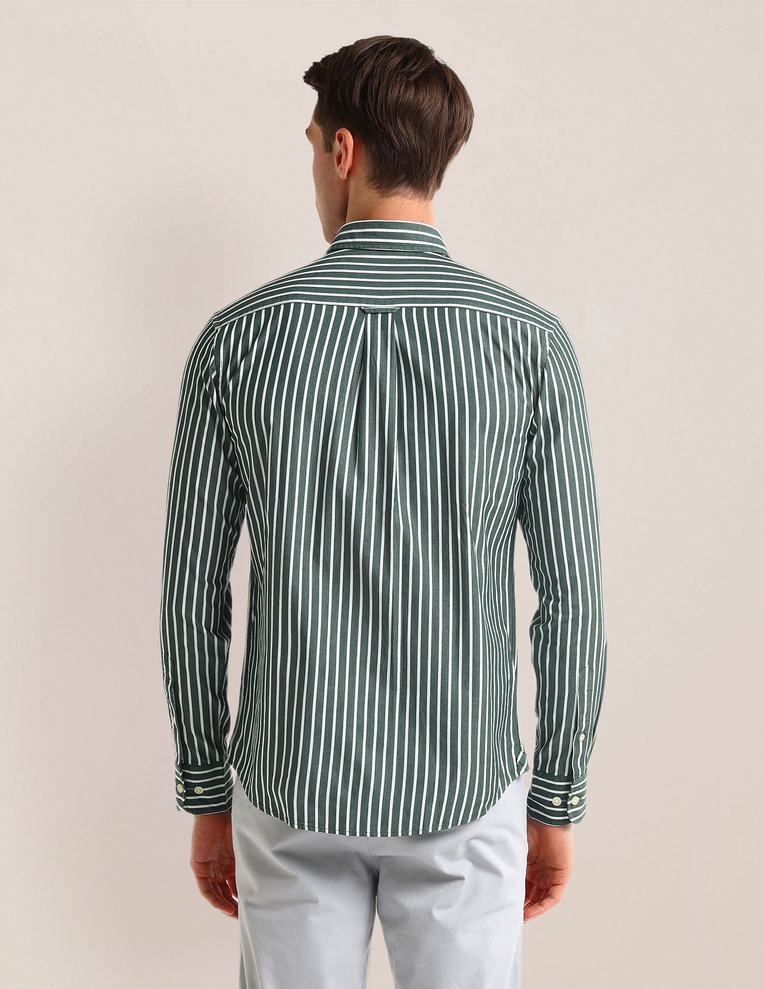Tailored Fit Vertical Striped Shirt Dark-Green - U.S. Polo Assn. India | Large