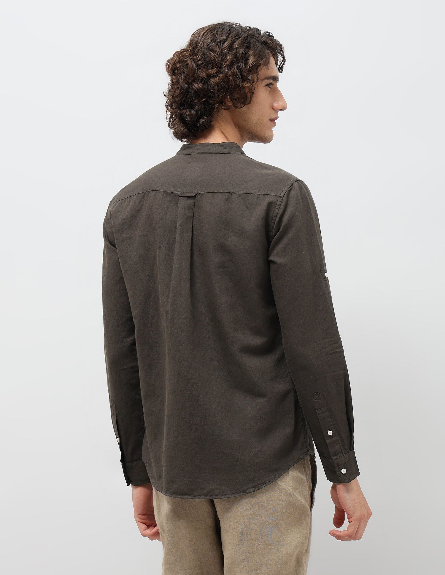 Solid Regular Fit Mandarin Shirt Choco - U.S. POLO ASSN. | Large