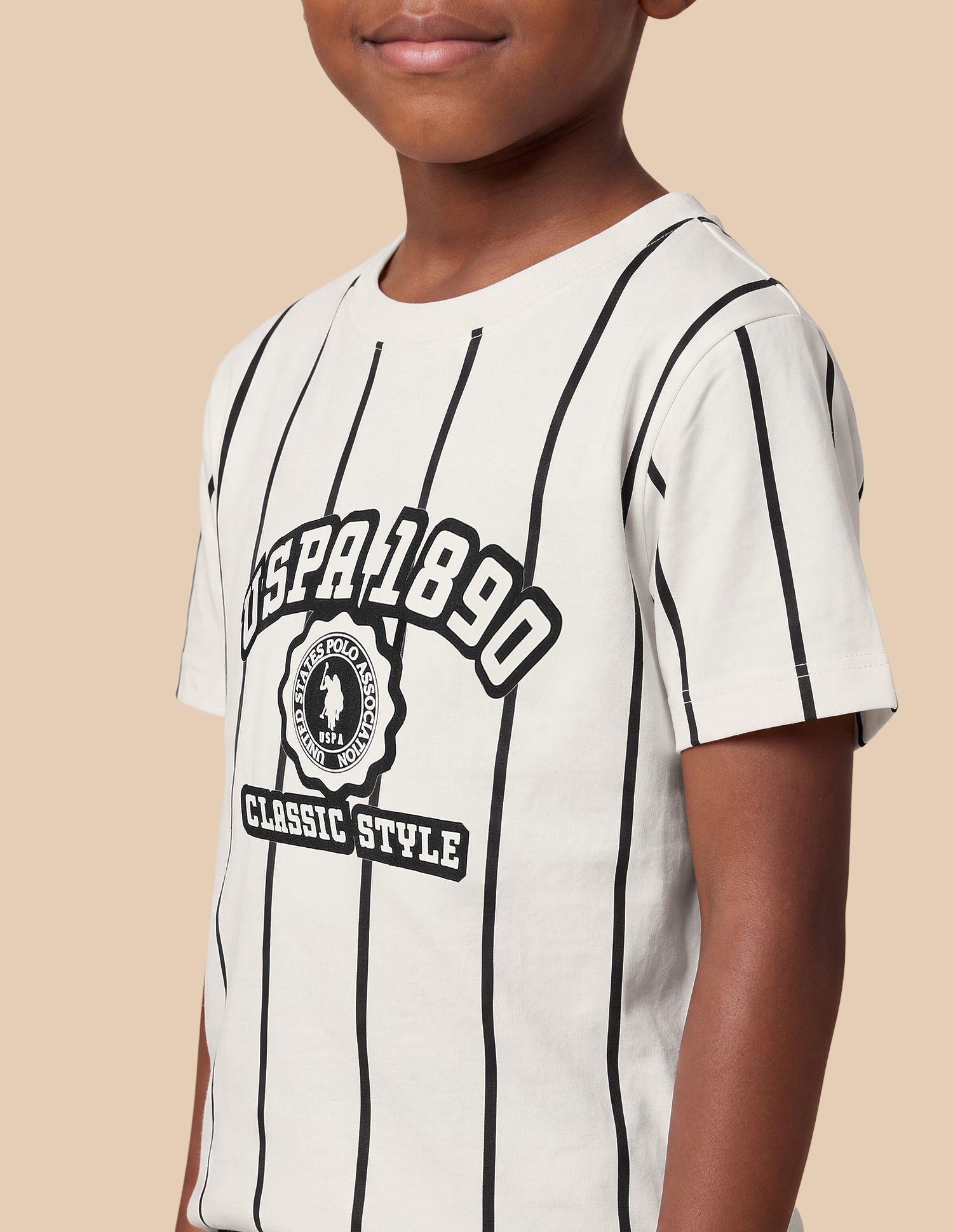 Vertical Striped Regular Fit T-Shirt Off White - U.S. Polo Assn. India | Large