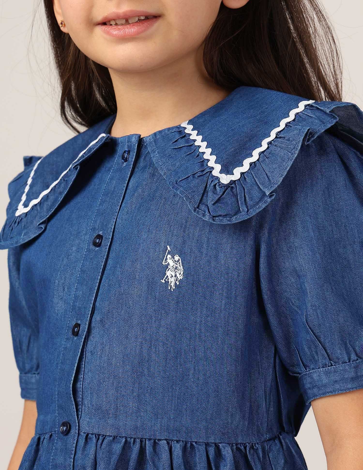 Girls Peter Pan Collar A-Line Dress Light Indigo - U.S. POLO ASSN. | Large