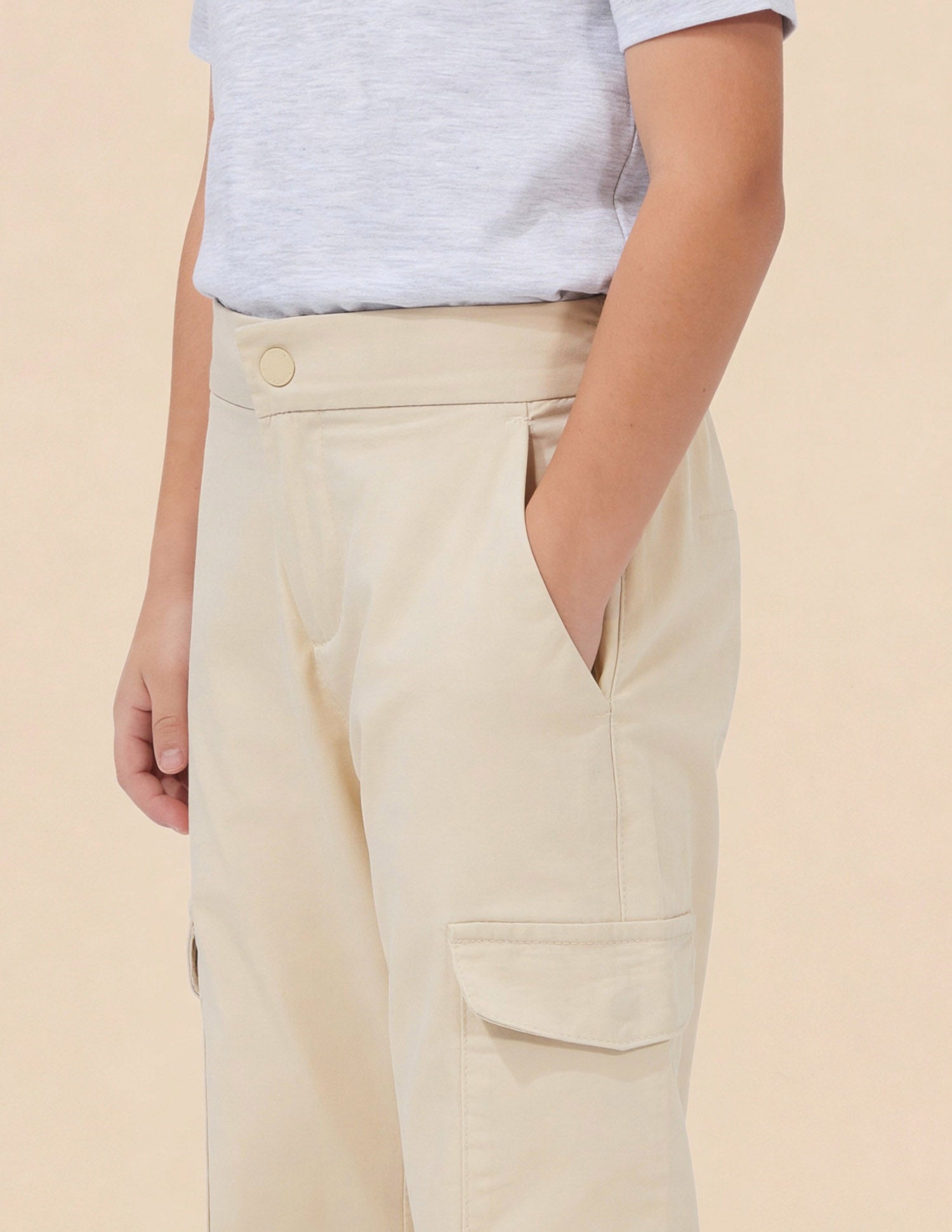 Boys Solid Relaxed Fit Cargos Beige - U.S. Polo Assn. India | Large