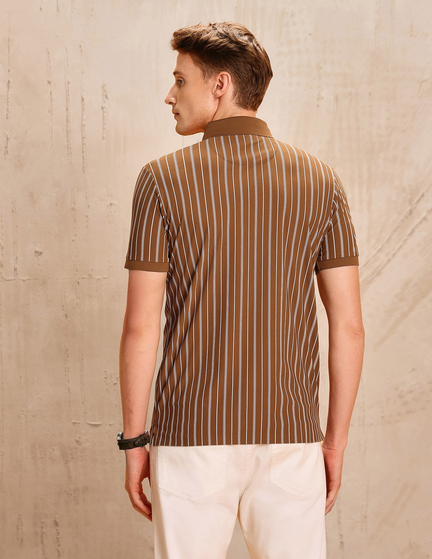 Vertical Striped Regular Fit Polo Shirt Brown - U.S. Polo Assn. India | Large