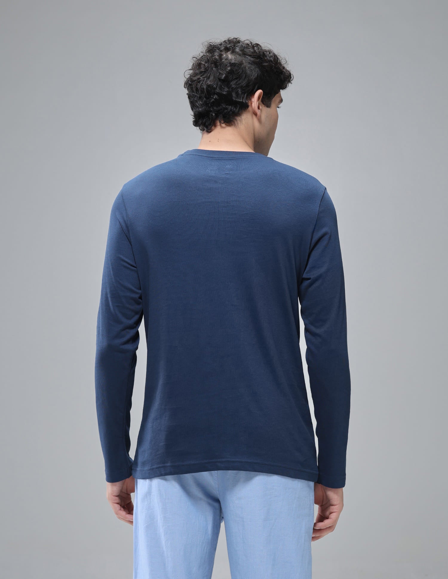Pure Cotton Long Sleeve I693 Lounge T-Shirt - Pack Of 1 Medium Blue - U.S. Polo Assn. India | Large
