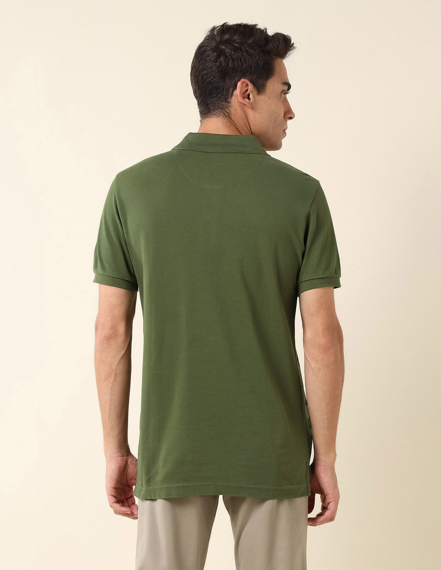 Brand Printed Pure Cotton Polo Shirt Olive - U.S. Polo Assn. India | Large