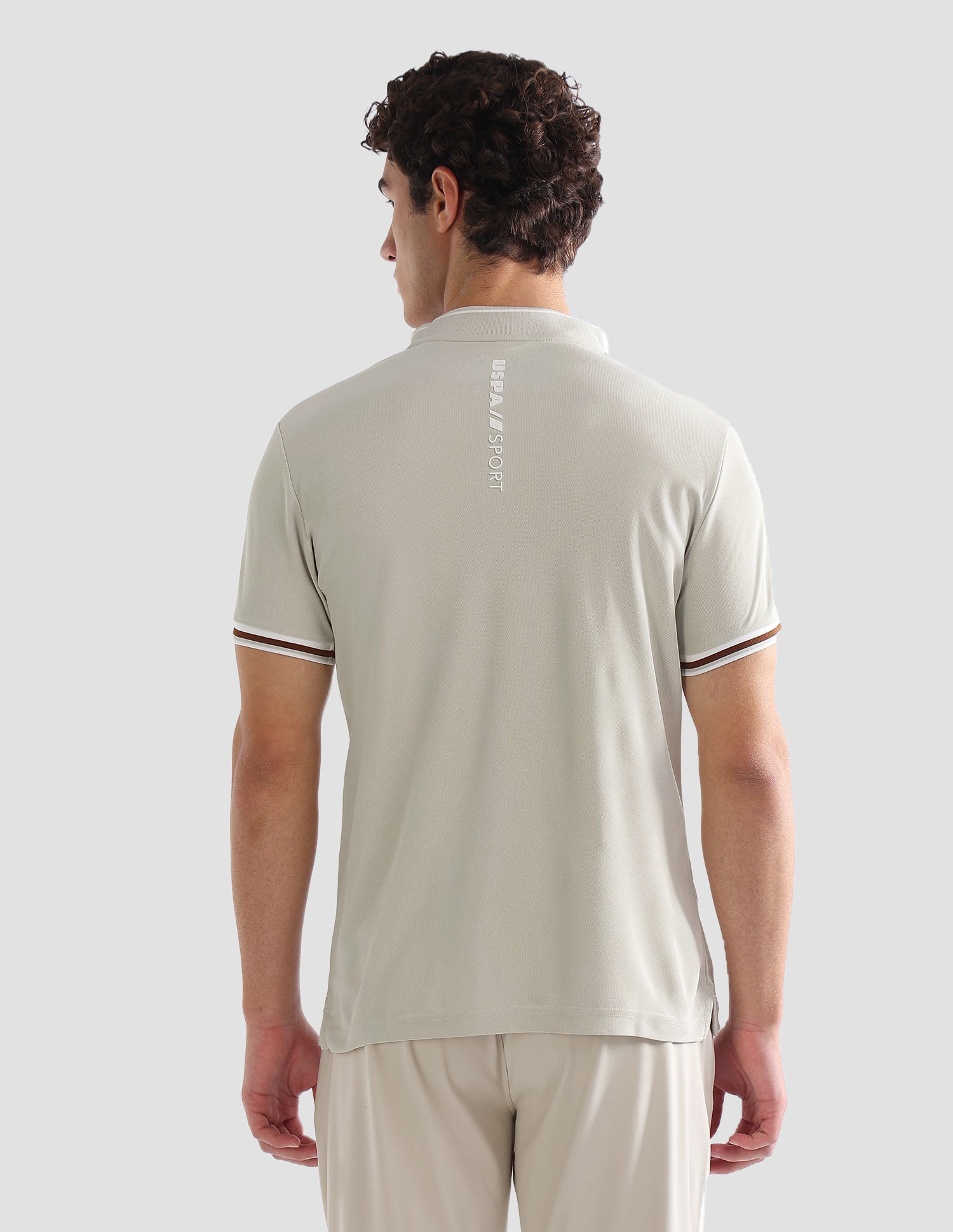 Solid Slim Fit Active Polo Shirt Beige - U.S. Polo Assn. India | Large