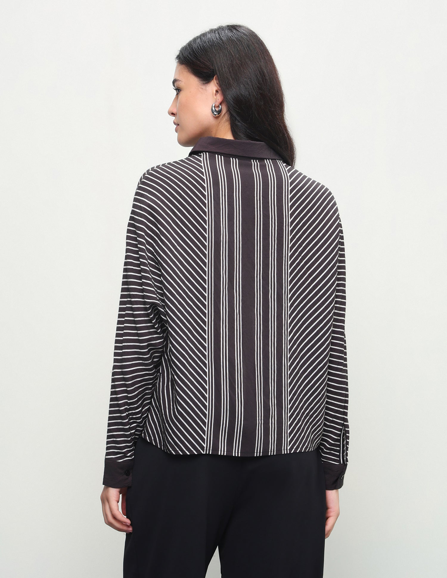 Diagonal Striped Boxy Fit Shirt Black - U.S. Polo Assn. India | Large