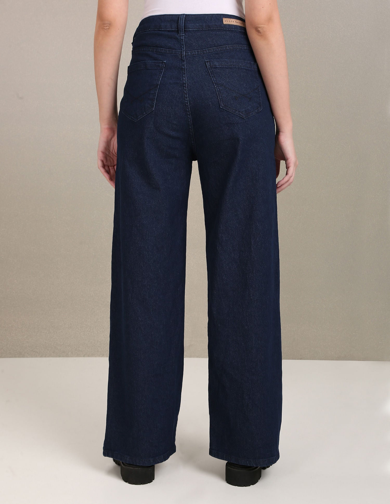 High Rise Pleated Wide Leg Jeans Dark Blue - U.S. Polo Assn. India | Large