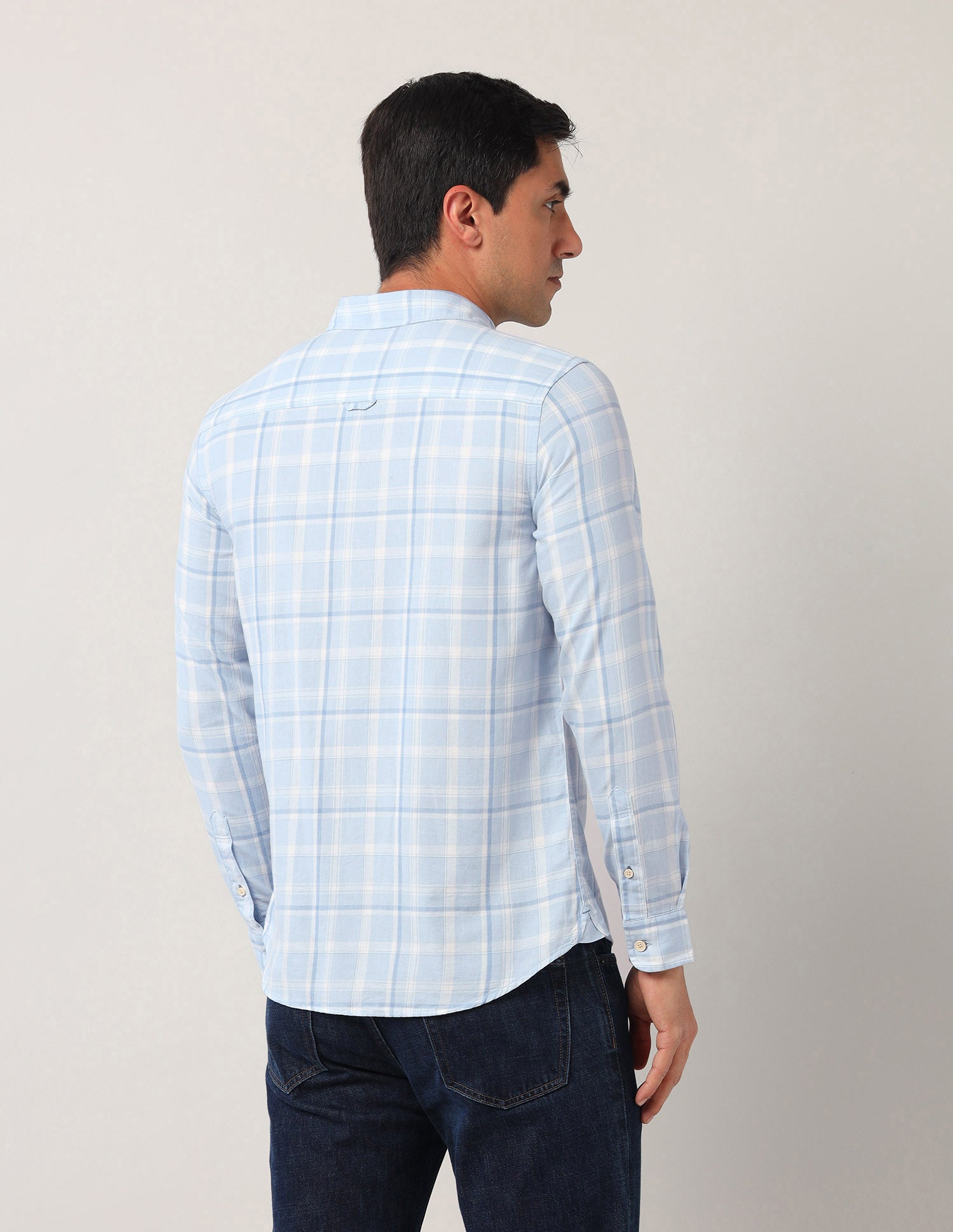 Regular Fit Grid Tattersall Checked Shirt Light Blue - U.S. Polo Assn. India | Large