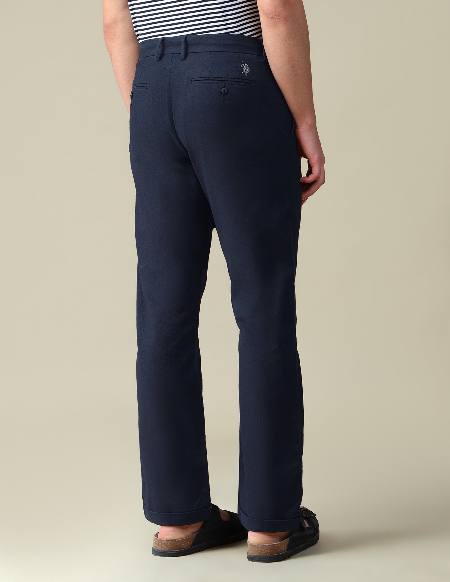 Riley Straight Fit Mid Rise Trousers Navy - U.S. Polo Assn. India | Large