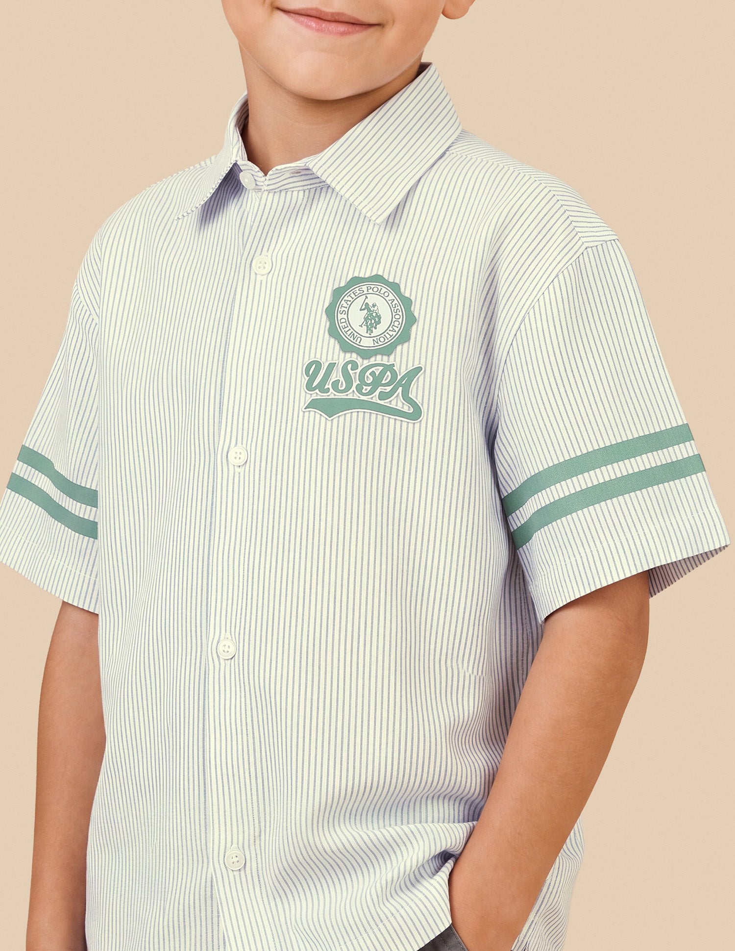 Vertical Striped Boxy Fit Shirt Light Green - U.S. Polo Assn. India | Large