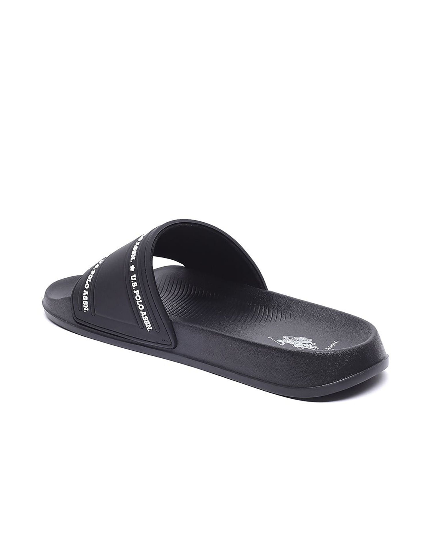 Men Brand Print Vamp Strap Wode 3.0 Slides Black - U.S. Polo Assn. India | Large