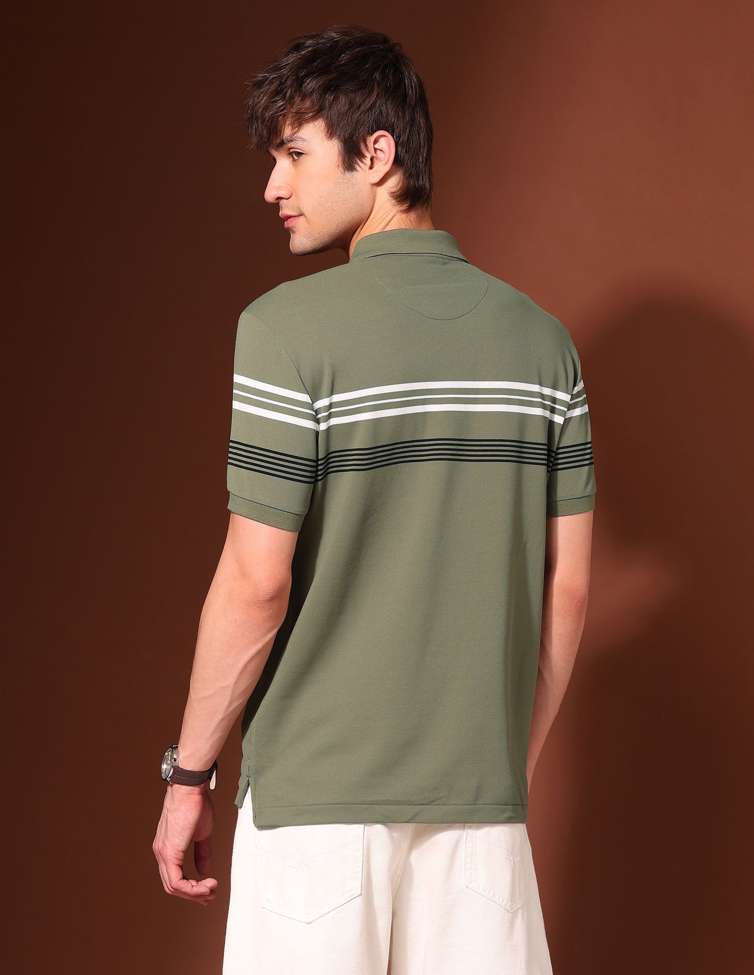 Horizontal Striped Working Holiday Polo Shirt Light Olive - U.S. Polo Assn. India | Large