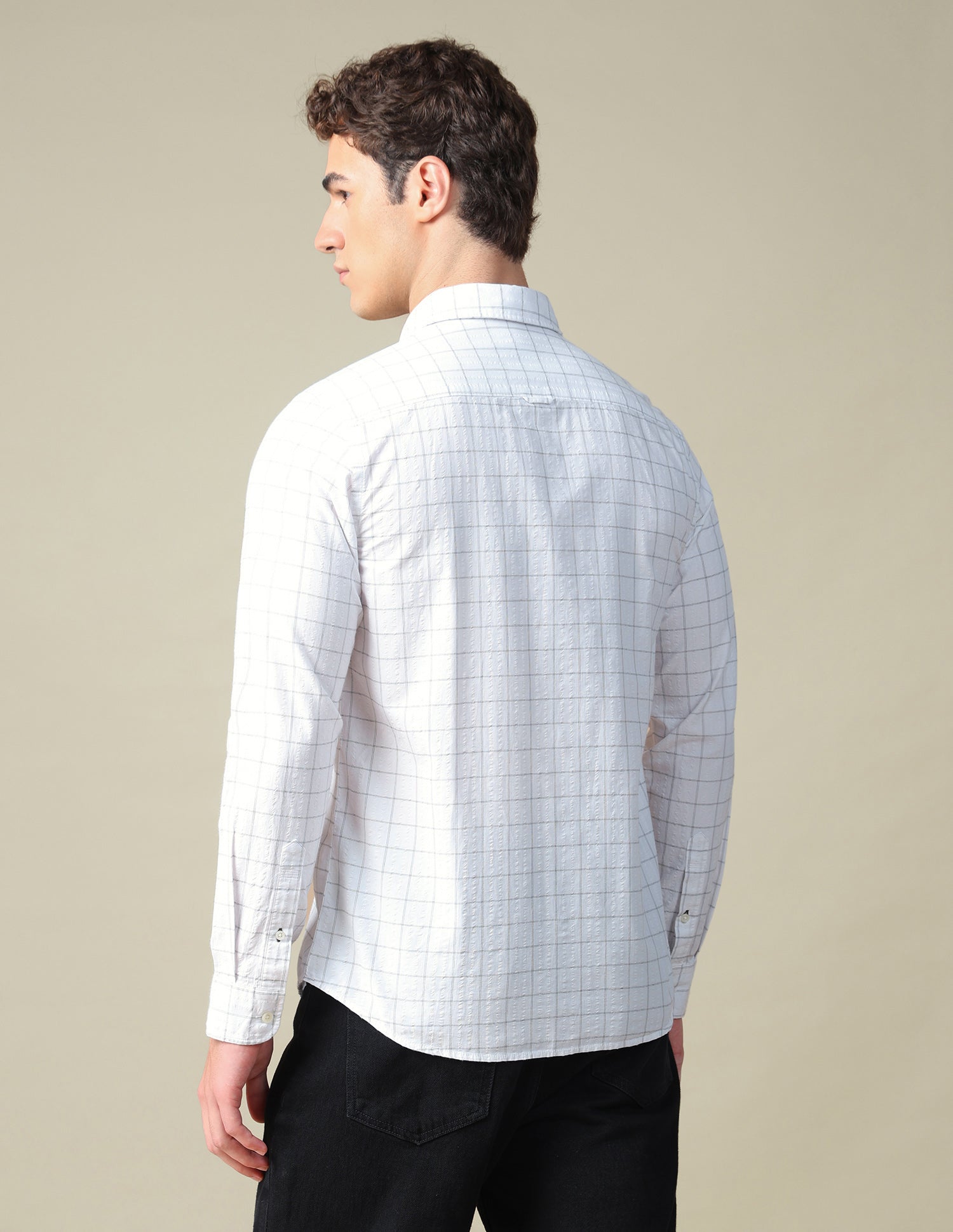 Windowpane Checked Seersucker Shirt White - U.S. Polo Assn. India | Large