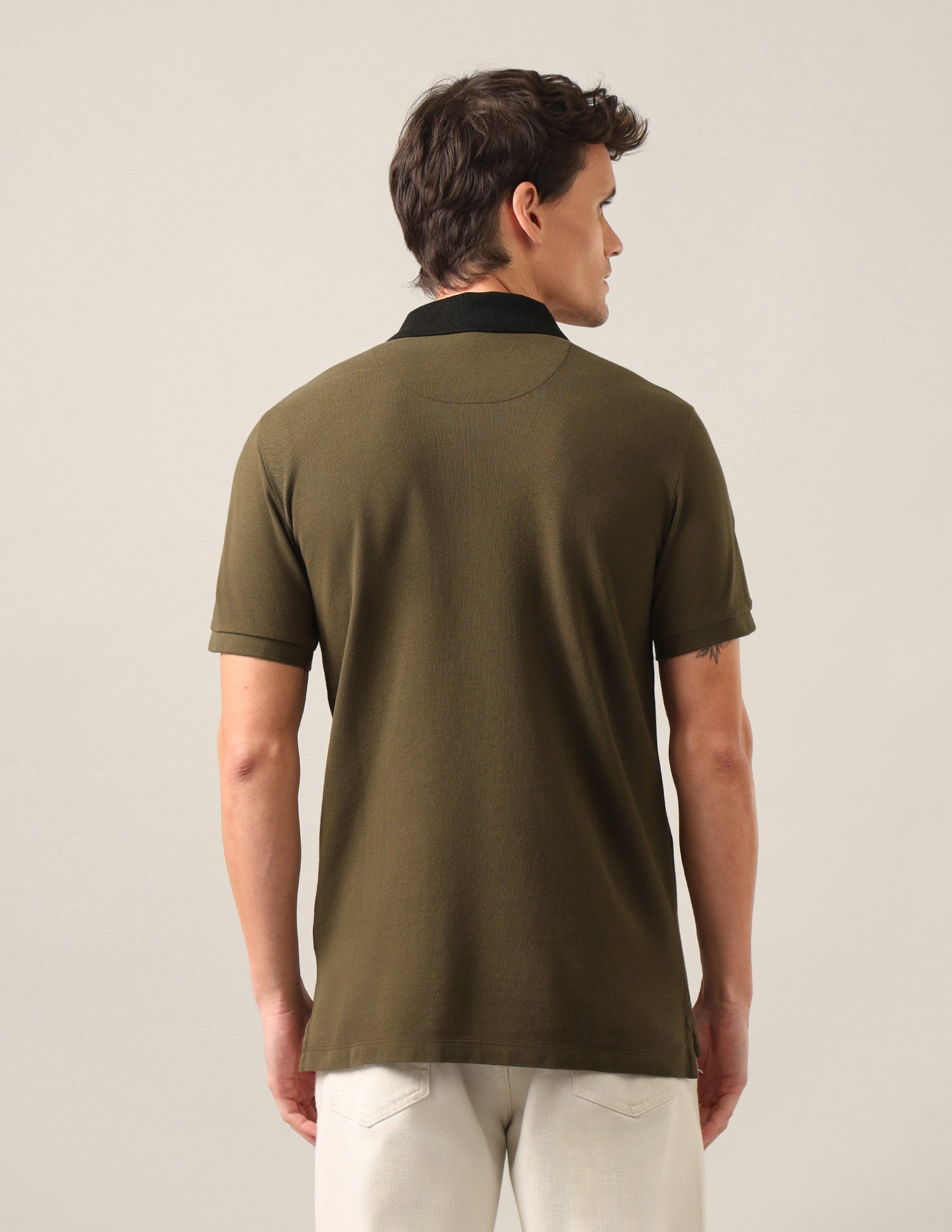 Colourblocked With Brand Printed Slim Fit Polo Shirt Olive - U.S. Polo Assn. India | Large