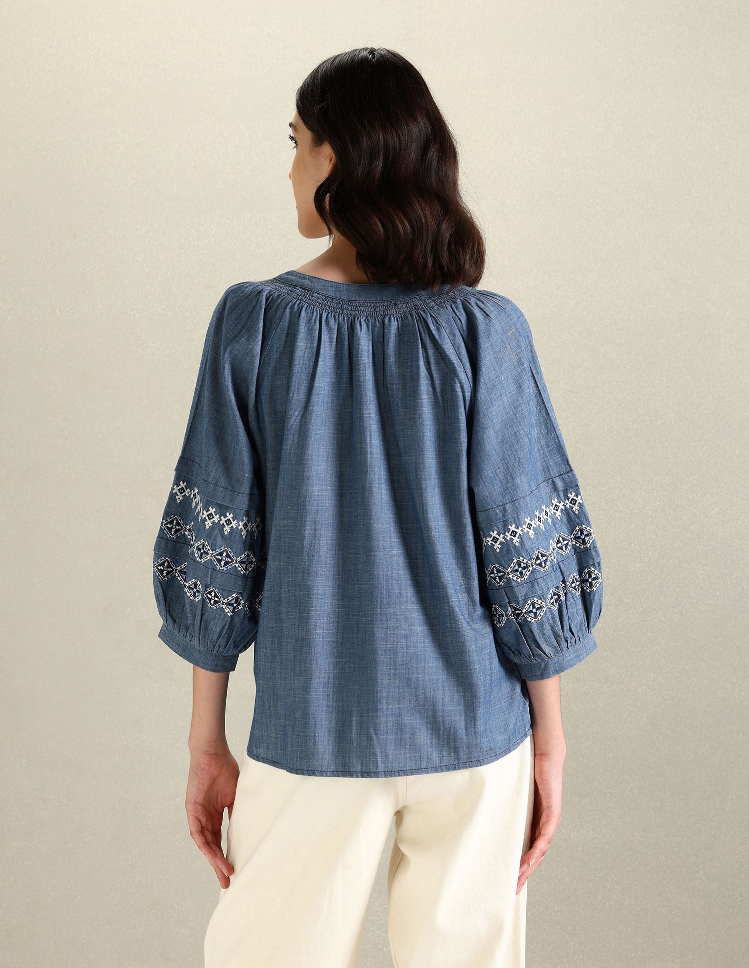 Chambray Embroidered Top Blue - U.S. Polo Assn. India | Large
