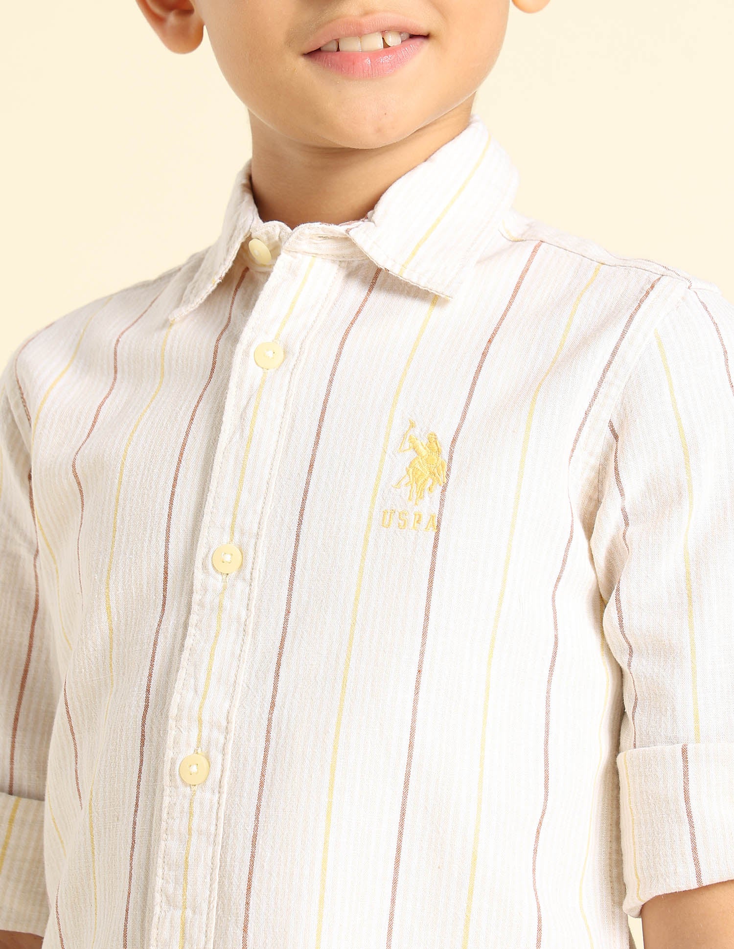 Boys Vertical Striped Regular Fit Shirt Yellow - U.S. POLO ASSN. | Large