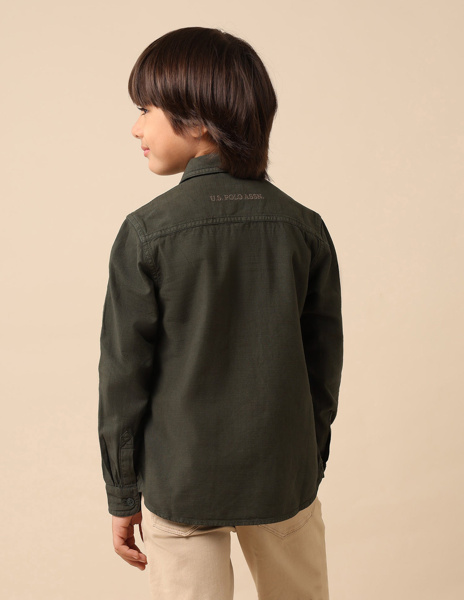Boys Regular Fit Solid Shirt Olive - U.S. POLO ASSN. | Large