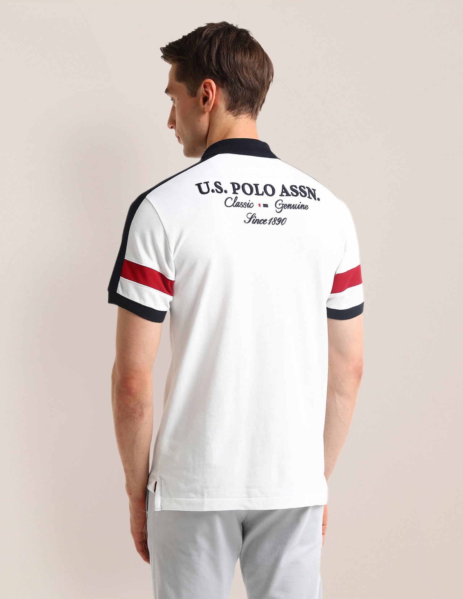 Colour Blocked Slim Fit Polo Shirt White - U.S. Polo Assn. India | Large