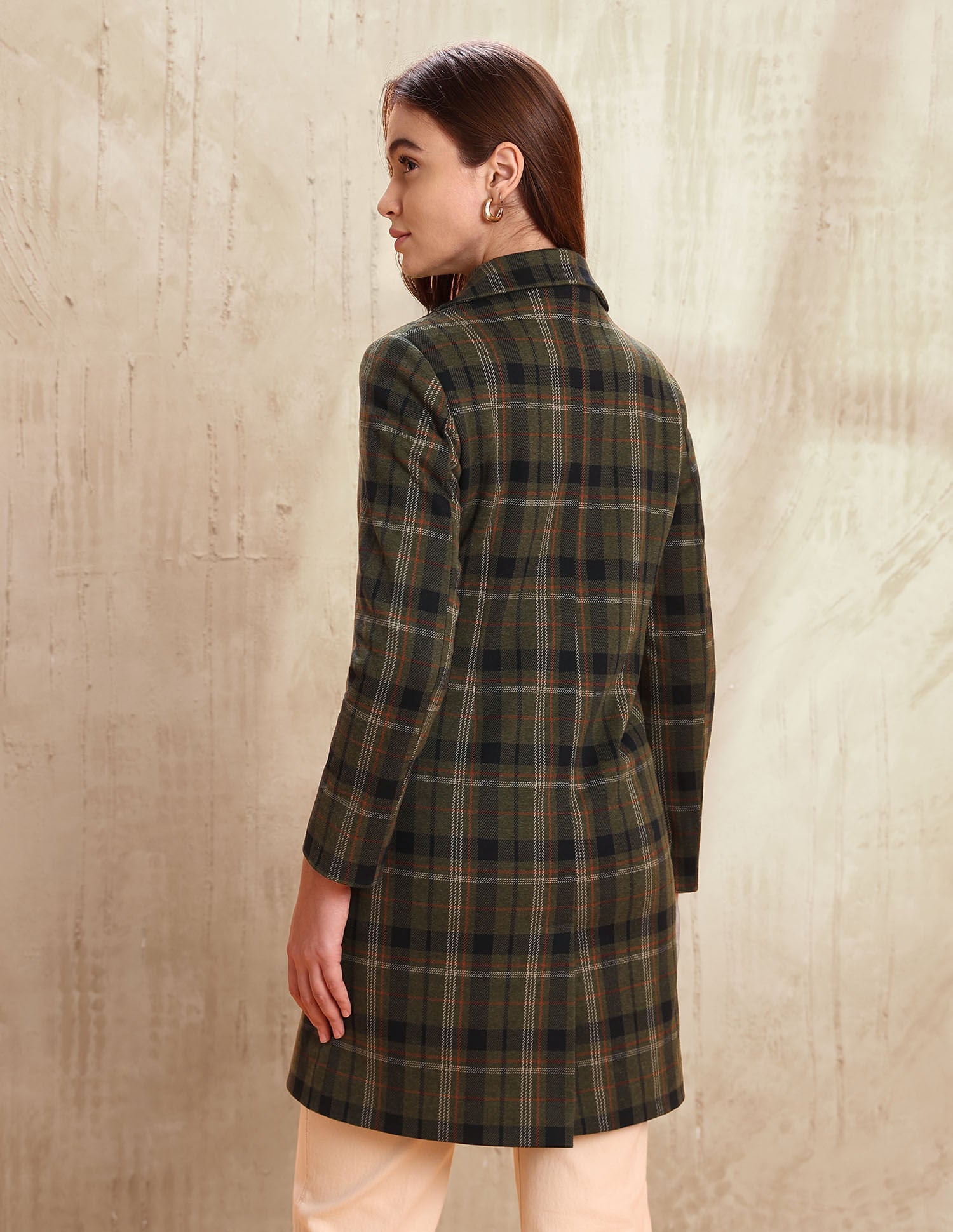 Checked Regular Fit Notch Lapel Overcoat Green - U.S. POLO ASSN. | Large