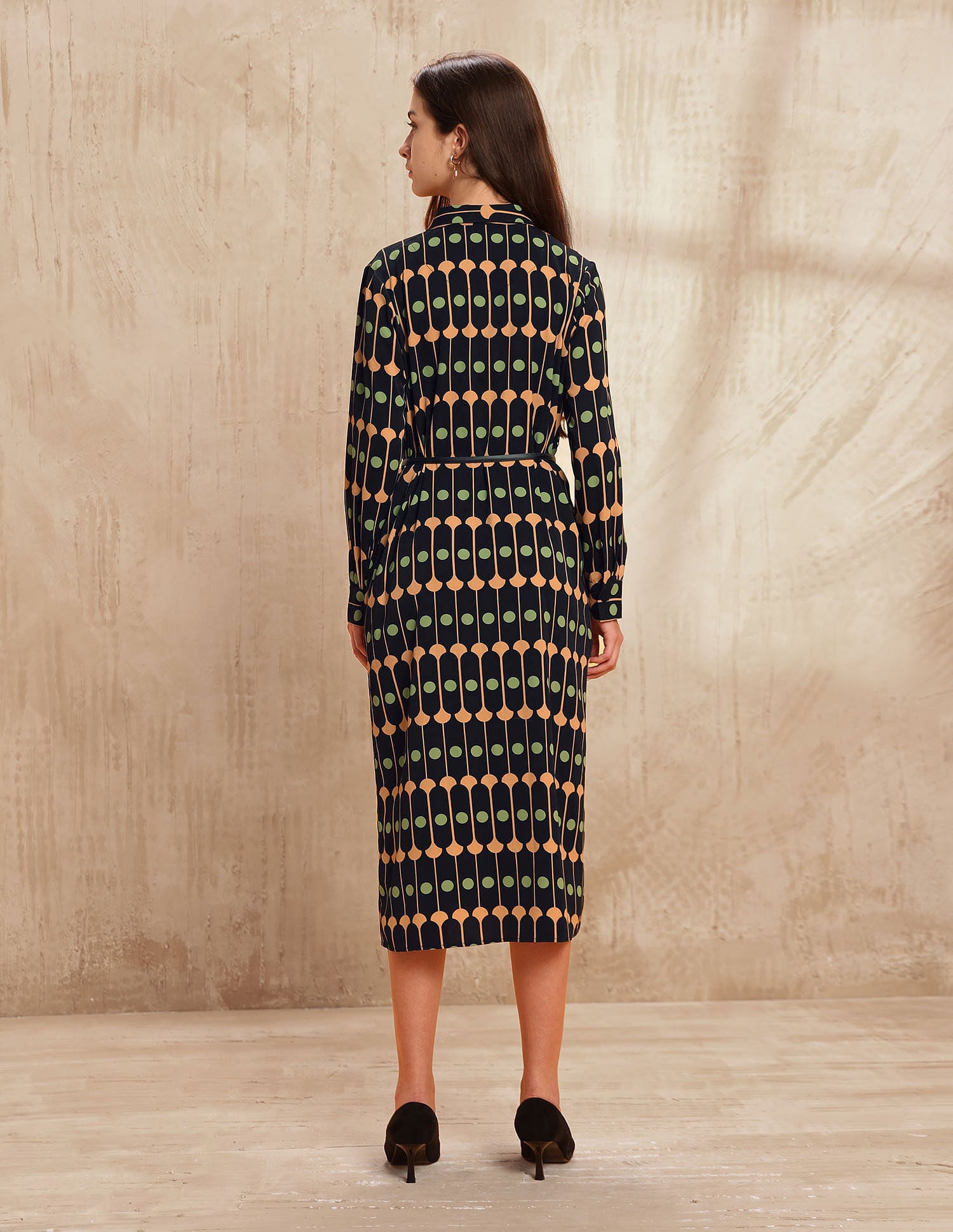 Geometric Printed Midi Shirt Dress Black - U.S. POLO ASSN. | Large