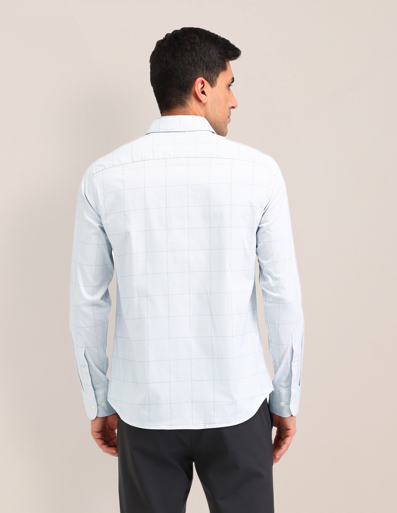 Micro Check Printed Regular Fit Shirt Light Grey - U.S. Polo Assn. India | Large