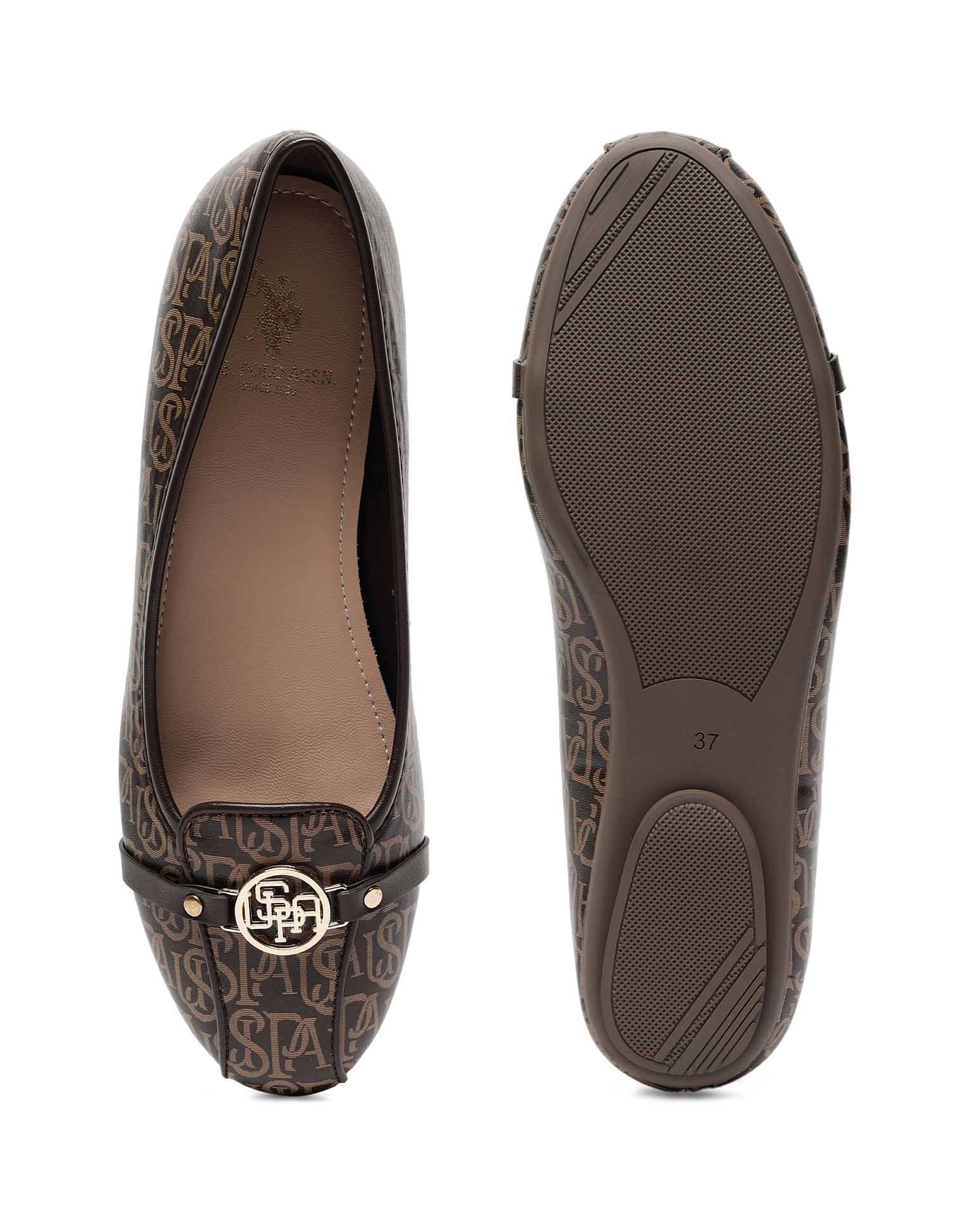 Alina 2.0 Brown Monogram Print Ballerinas Brown - U.S. Polo Assn. India | Large