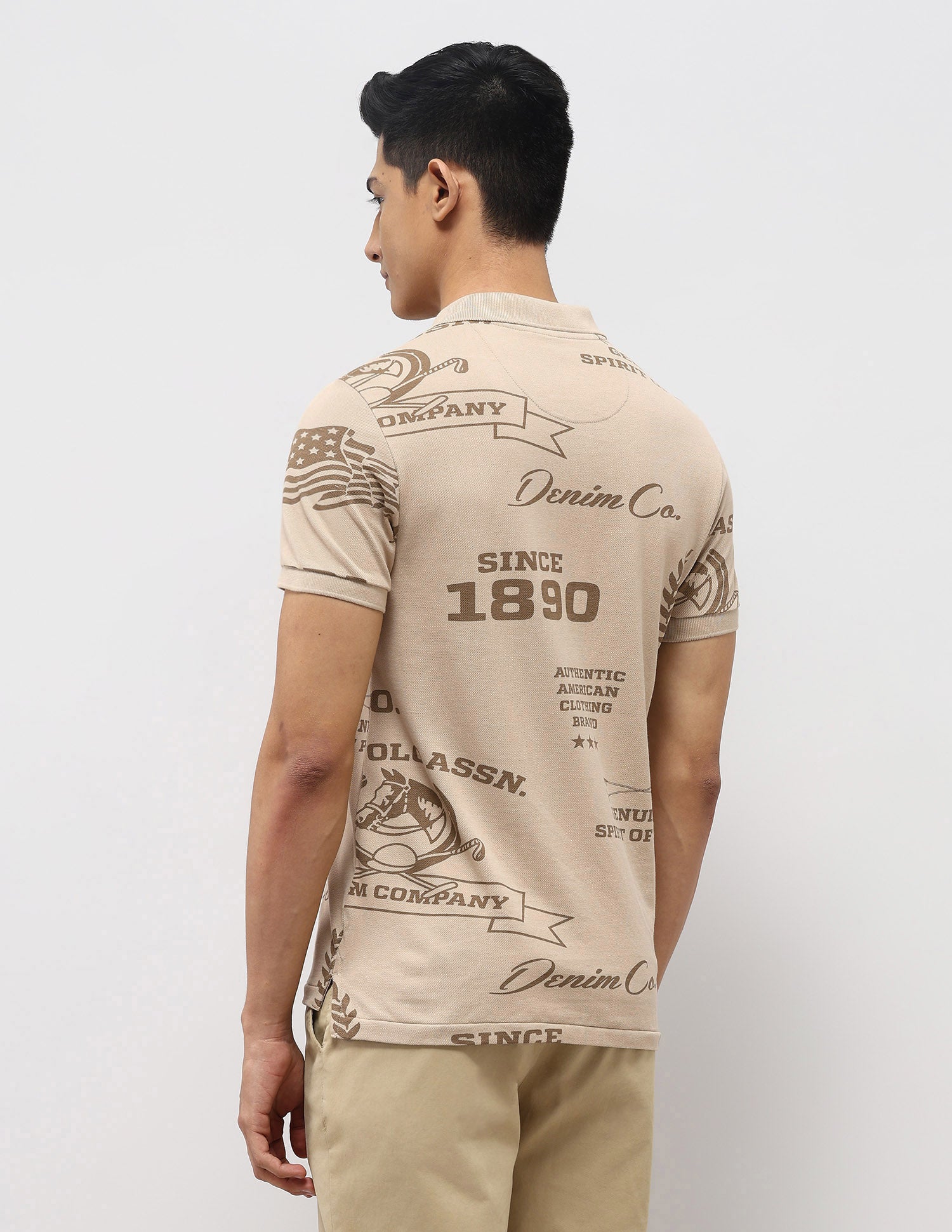 Brand Printed Muscle Fit Polo Shirt Beige - U.S. Polo Assn. India | Large