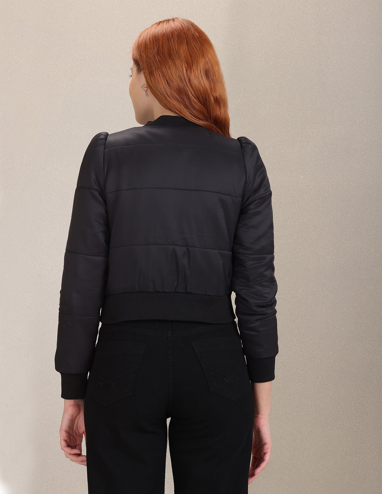 Solid Padded Cropped Bomber Jacket Black - U.S. Polo Assn. India | Large