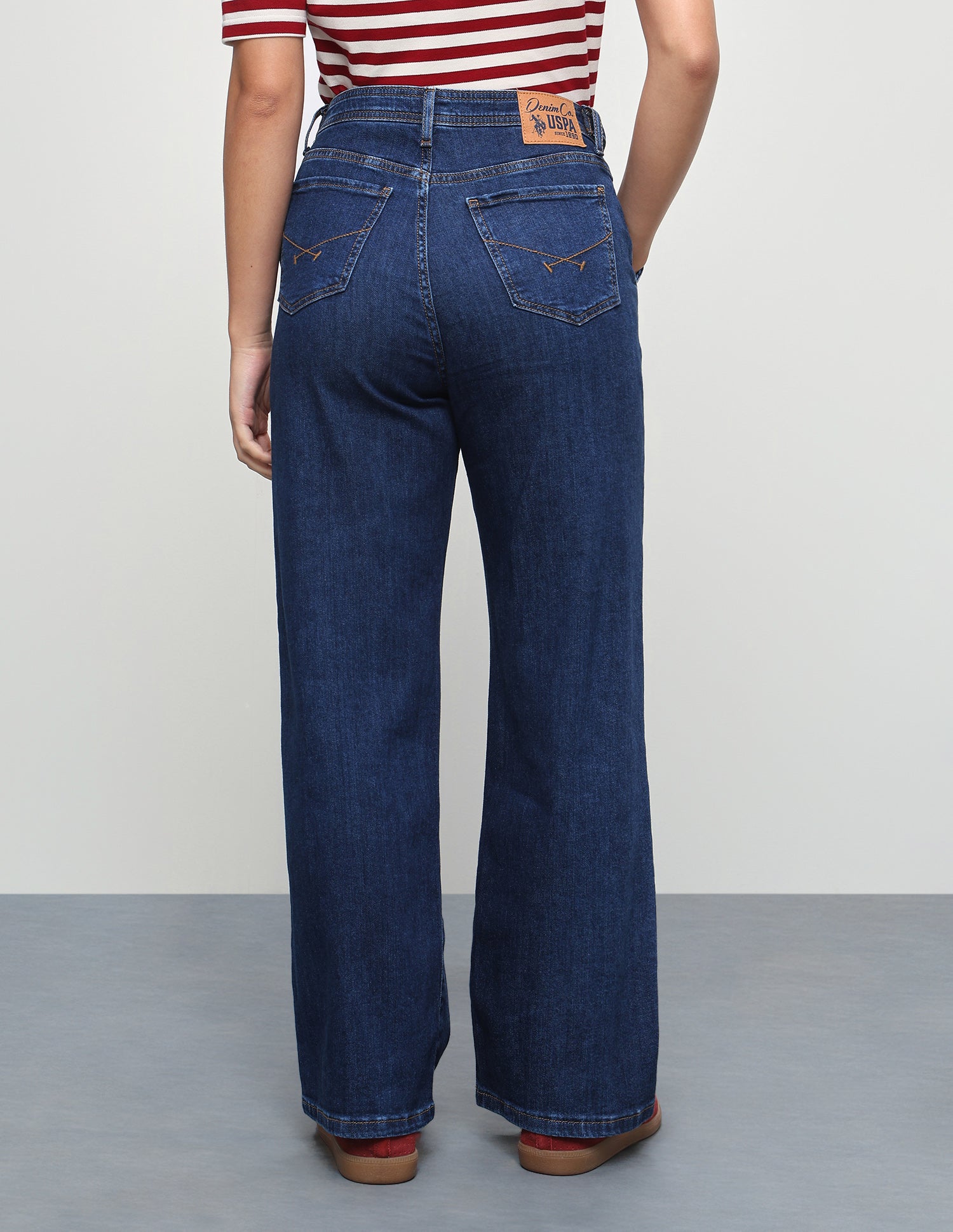 High Rise Wide Leg Fit Jeans Dark Blue - U.S. Polo Assn. India | Large