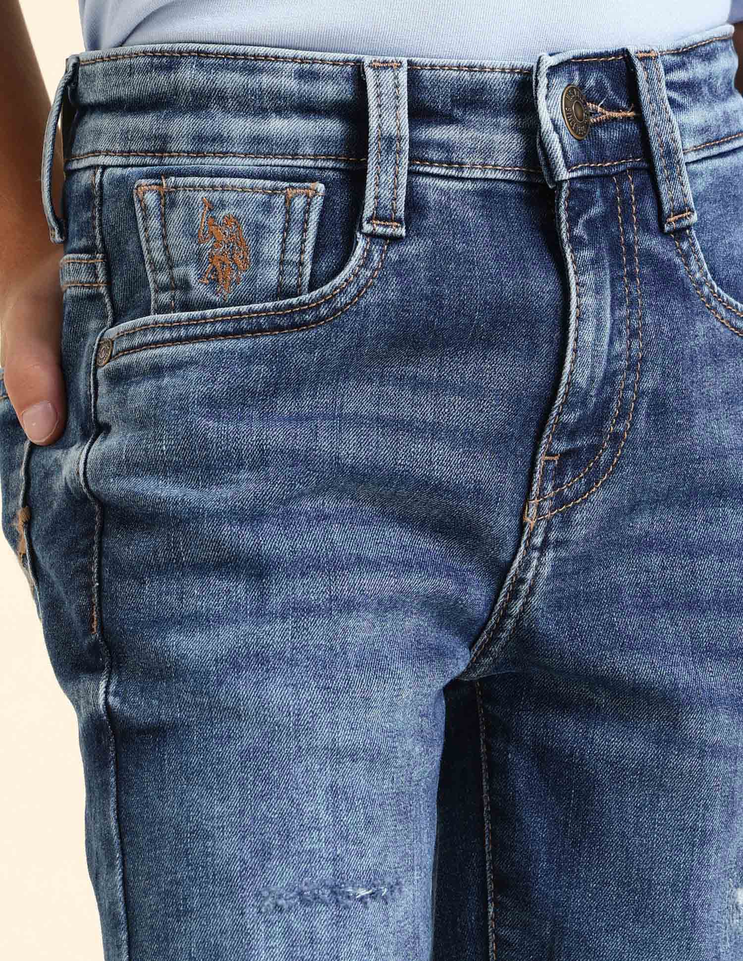 Boys Solid Regular Fit Denim Shorts Mid Wash - U.S. POLO ASSN. | Large