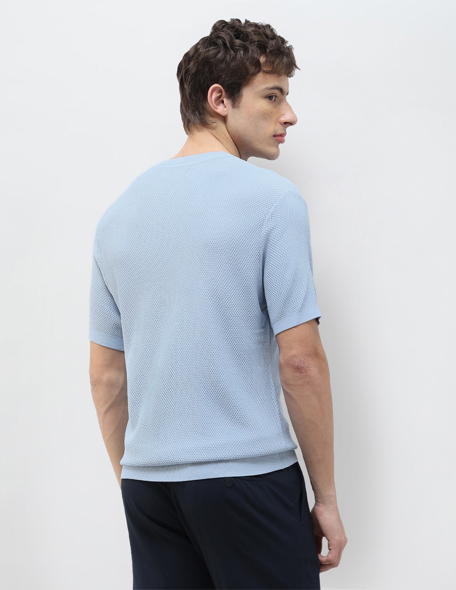 Textured Slim Fit T-Shirt Light Blue - U.S. Polo Assn. India | Large