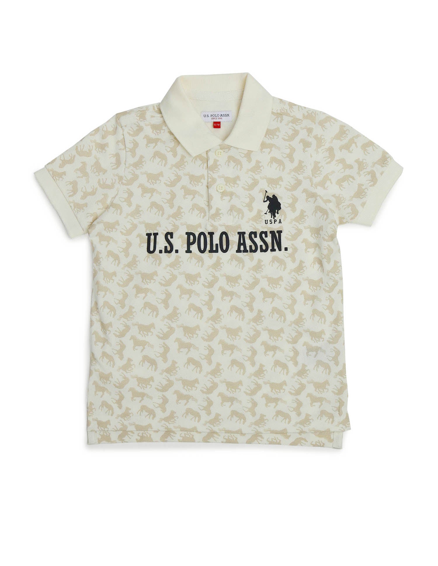 Boys All Over Printed Regular Fit Polo Shirt Off White - U.S. POLO ASSN. | Large