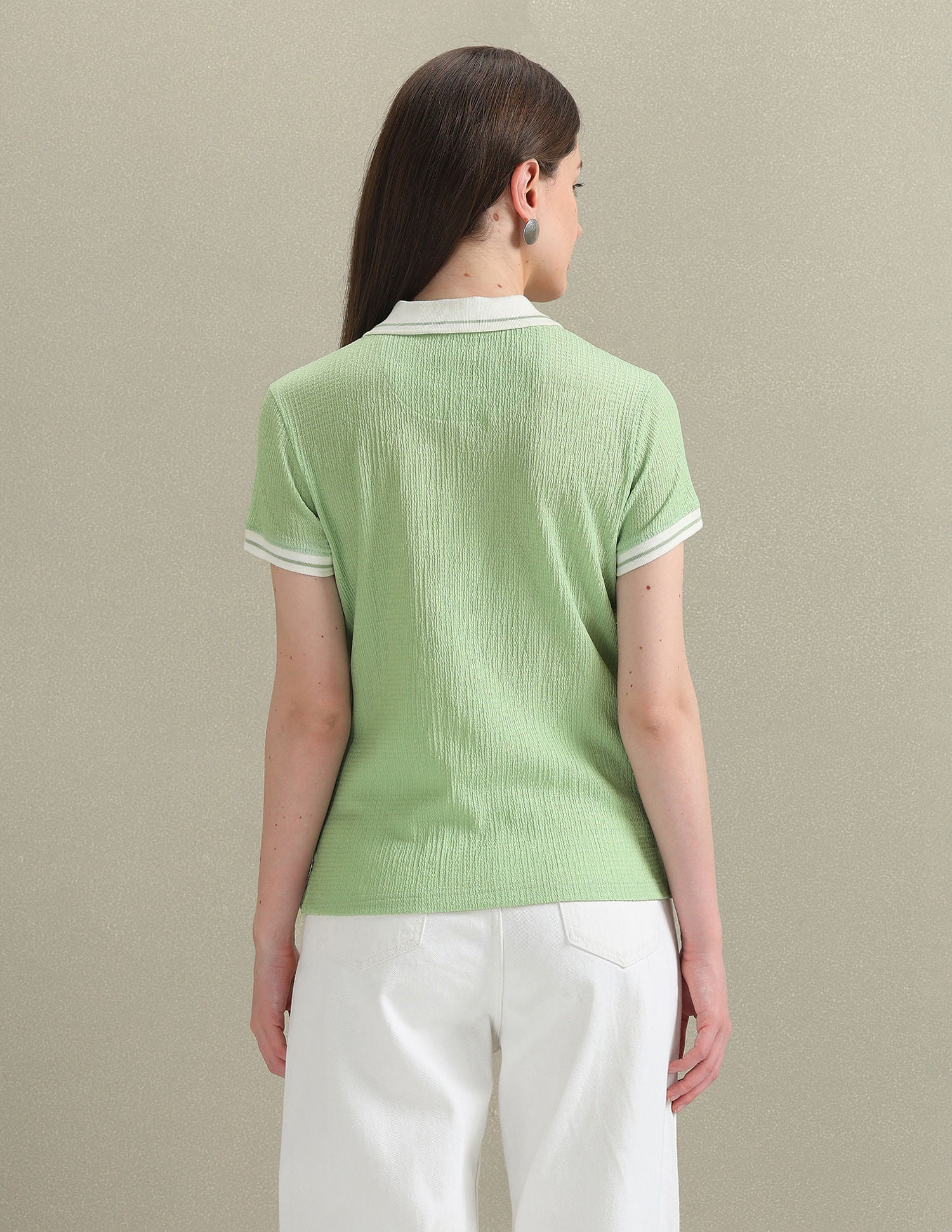Zipper Placket Textured Polo Shirt Light Green - U.S. POLO ASSN. | Large