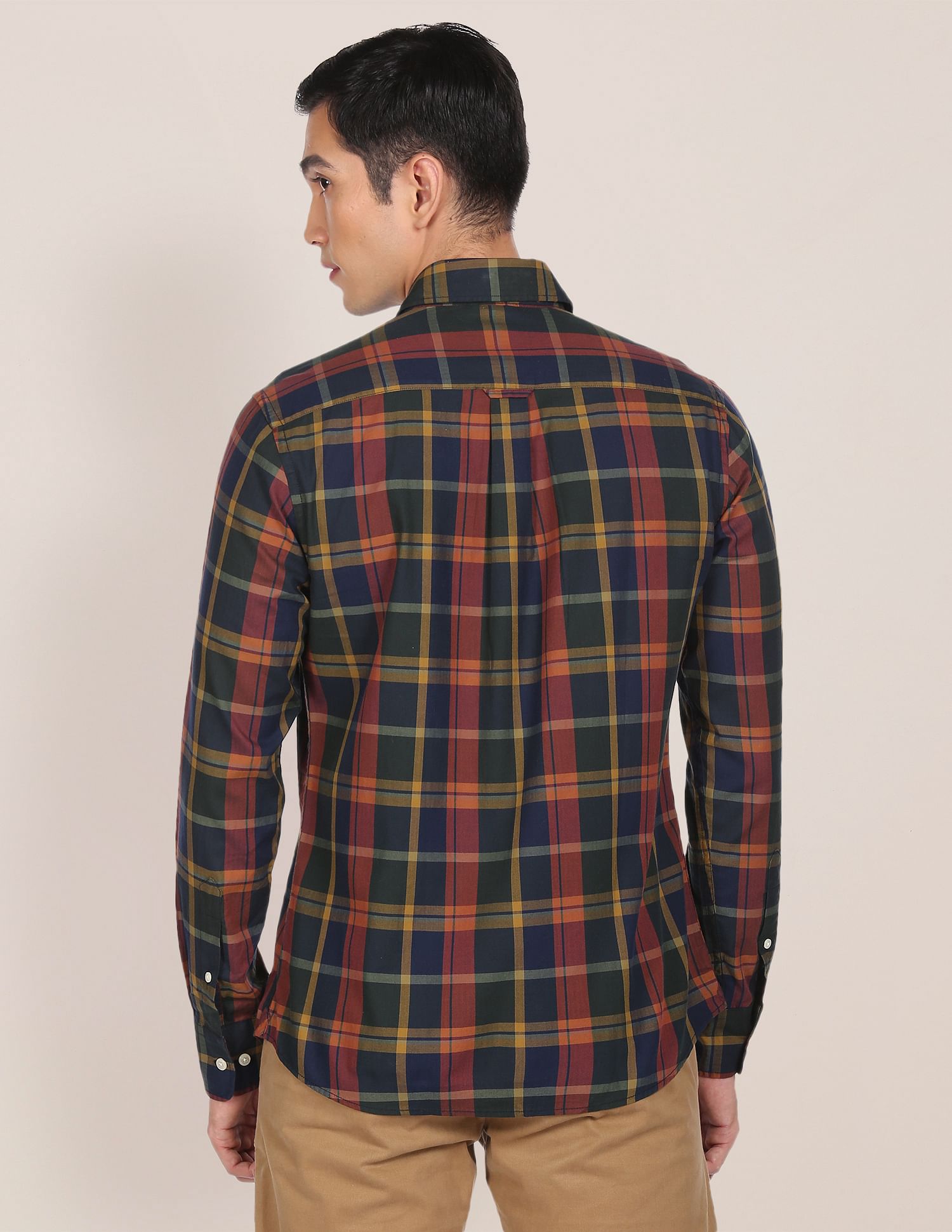 Men Navy Spread Collar Check Casual Shirt Navy - U.S. POLO ASSN. | Large